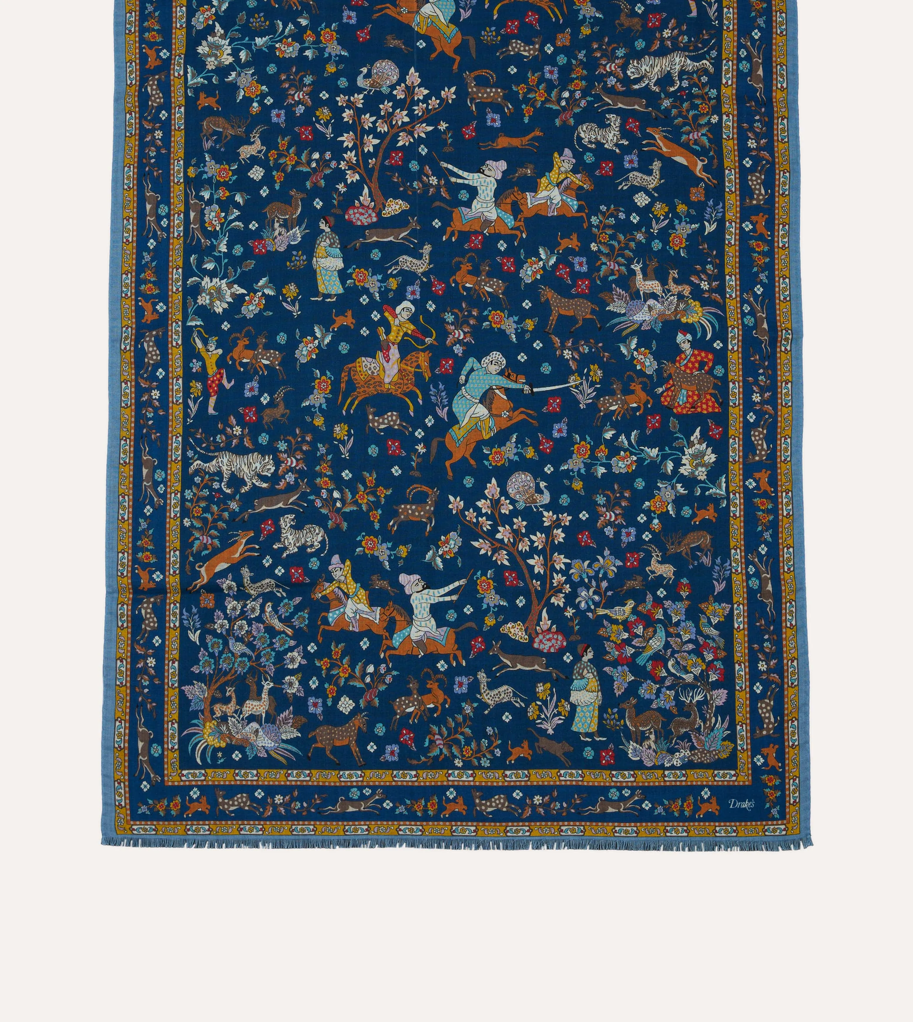 Navy Summer Mughal Print Wool Silk Scarf sold by Drake's London product image thumbnail 3