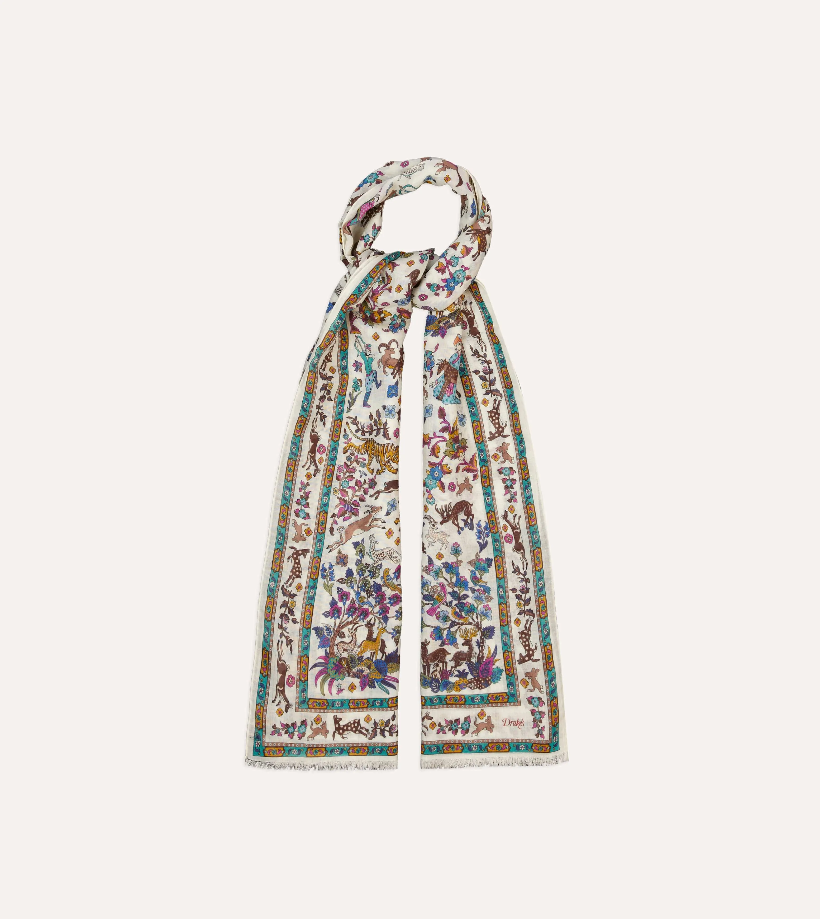 Ecru Summer Mughal Print Wool Silk Scarf sold by Drake's London product image thumbnail 4