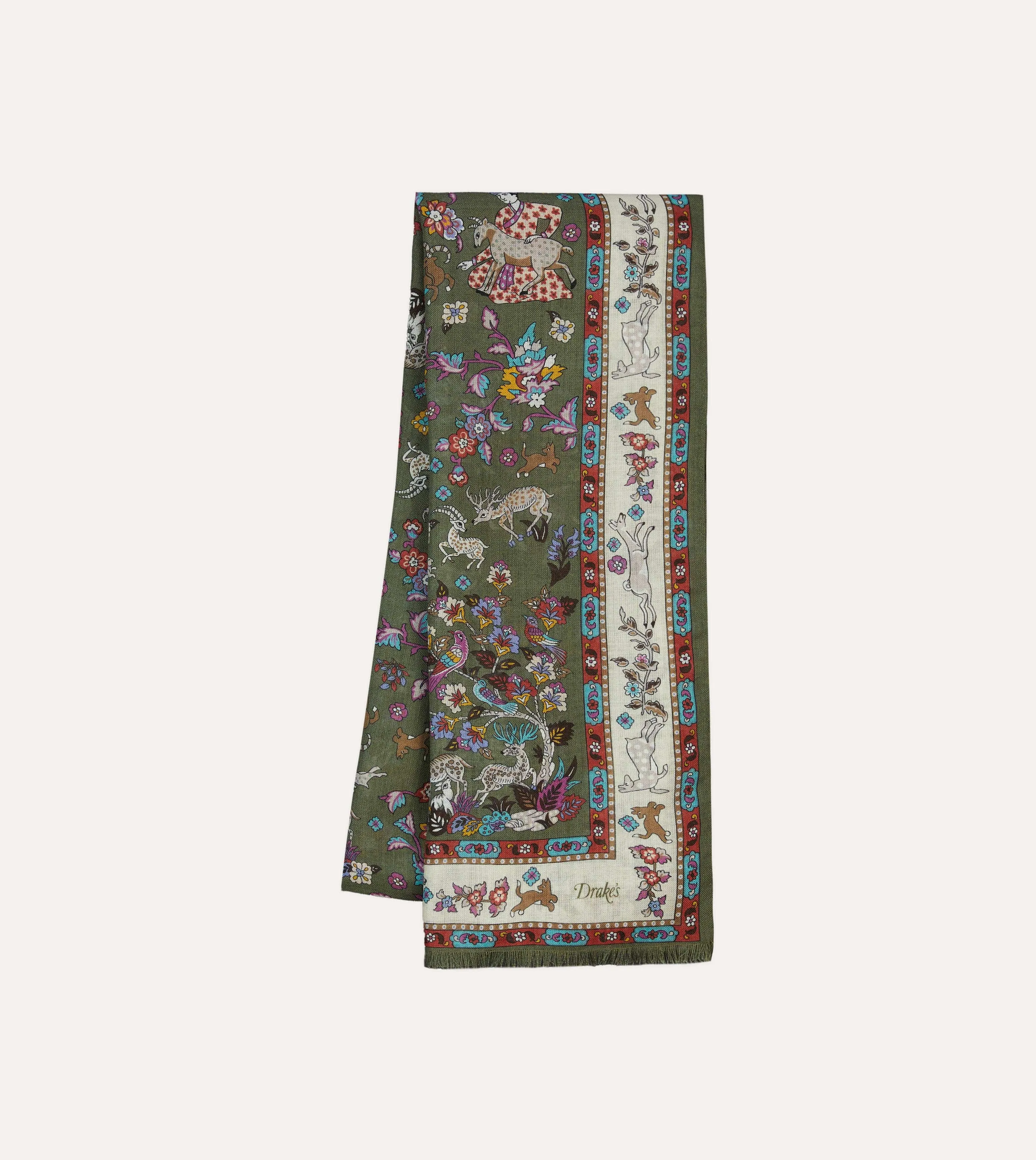 Green Summer Mughal Print Wool Silk Scarf sold by Drake's London