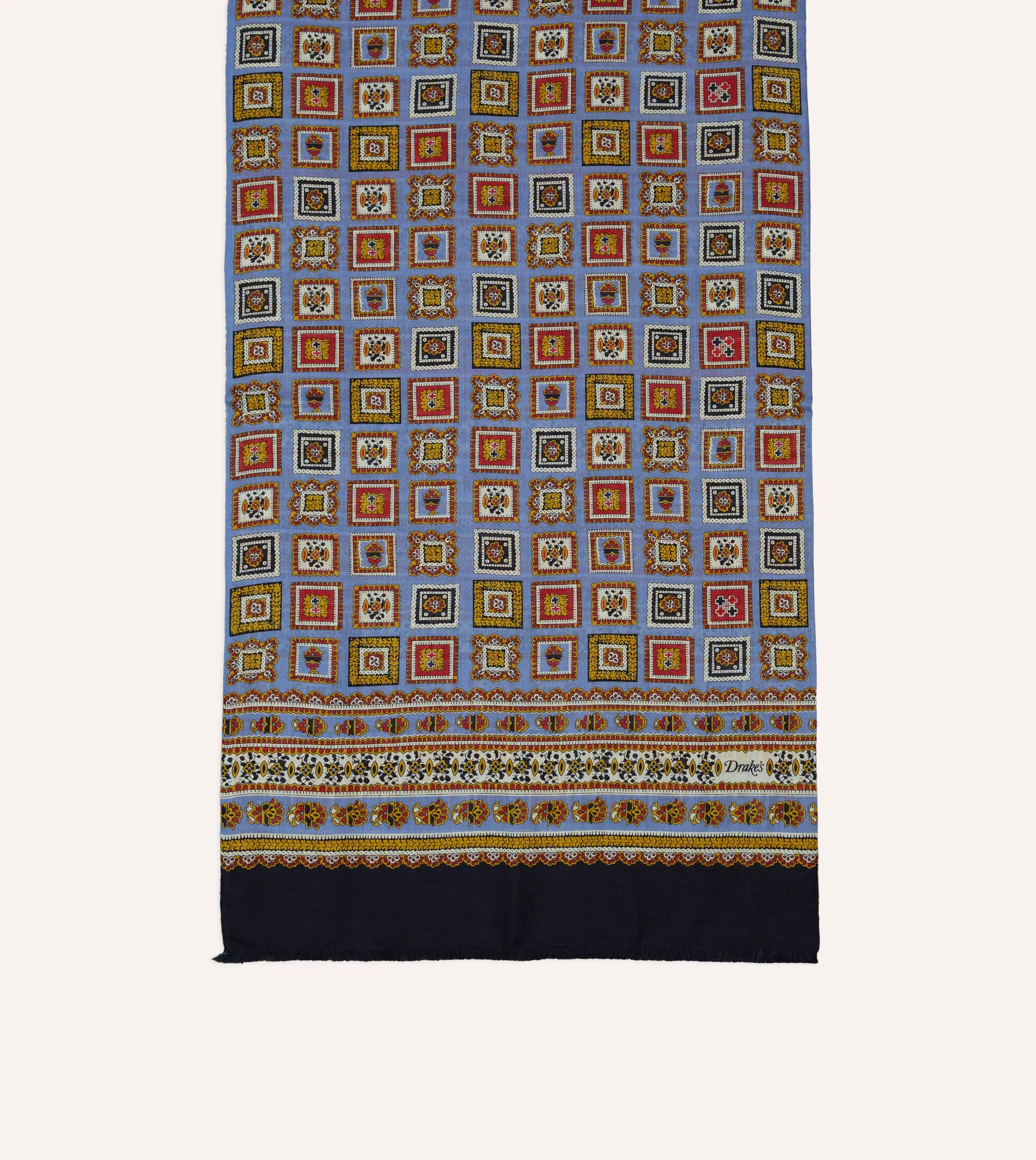 Blue and Black Medallion Print Tubular Wool Silk Scarf sold by Drake's London product image thumbnail 3