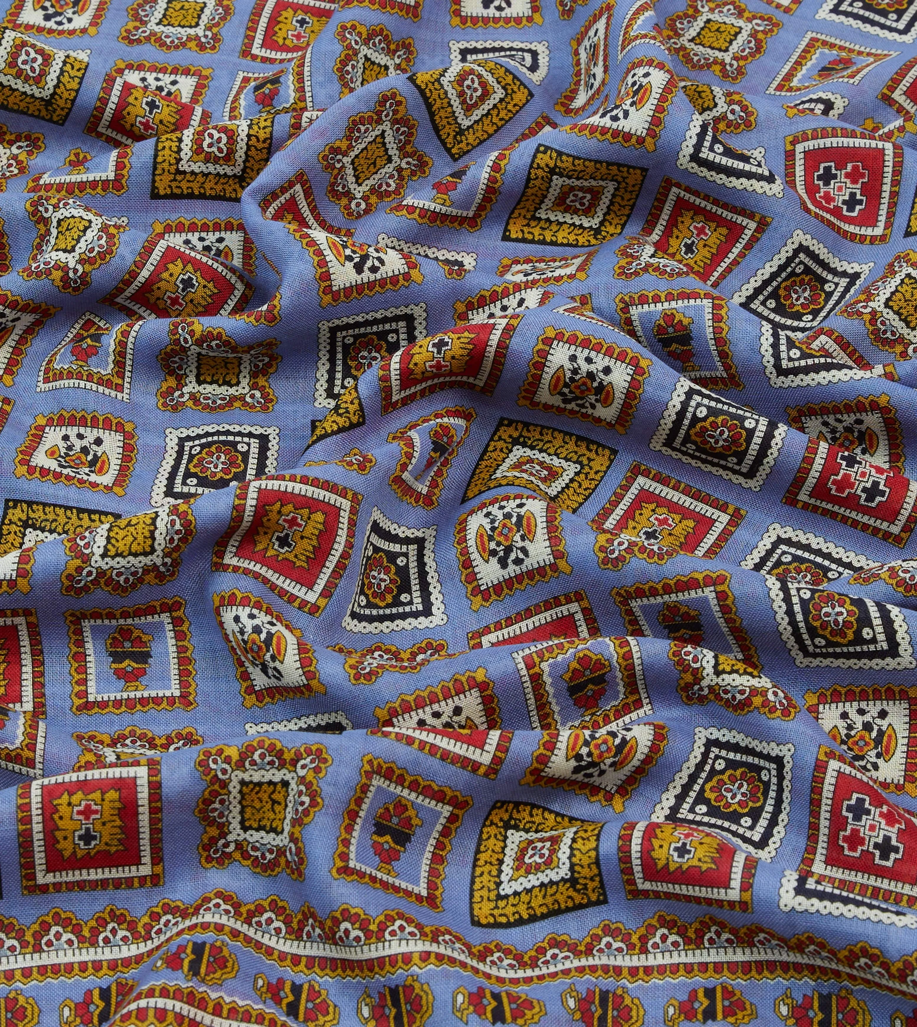 Blue and Black Medallion Print Tubular Wool Silk Scarf sold by Drake's London product image thumbnail 2