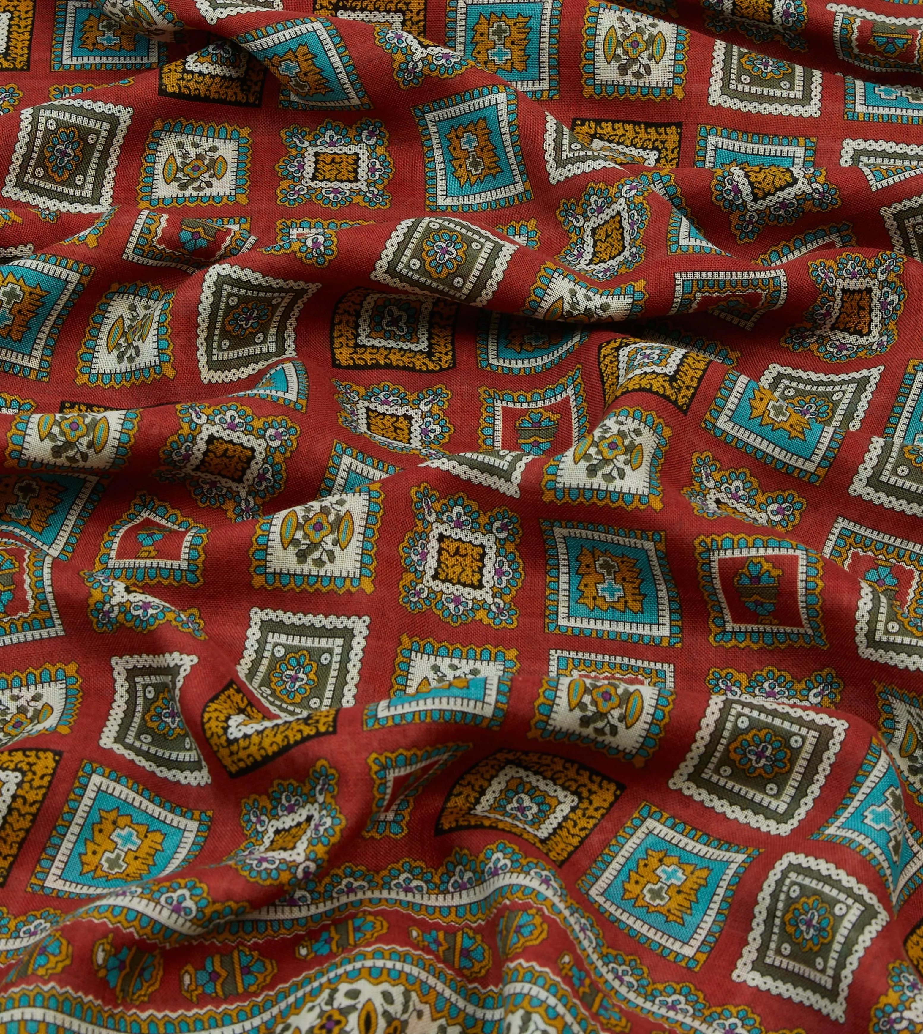Red and Green Medallion Print Tubular Wool Silk Scarf sold by Drake's London product image thumbnail 2
