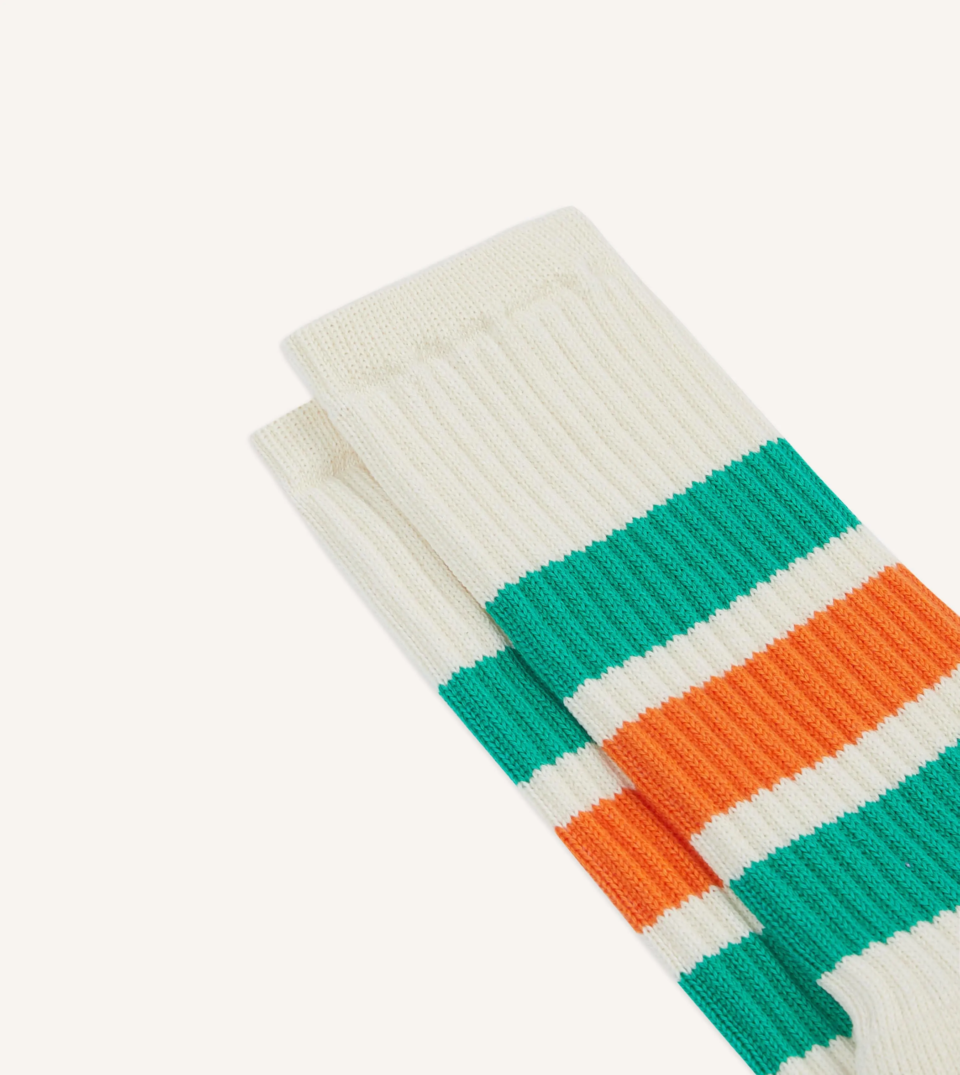 Ecru, Green and Orange 3 Stripe Cotton Sports Sock sold by Drake's London product image thumbnail 3