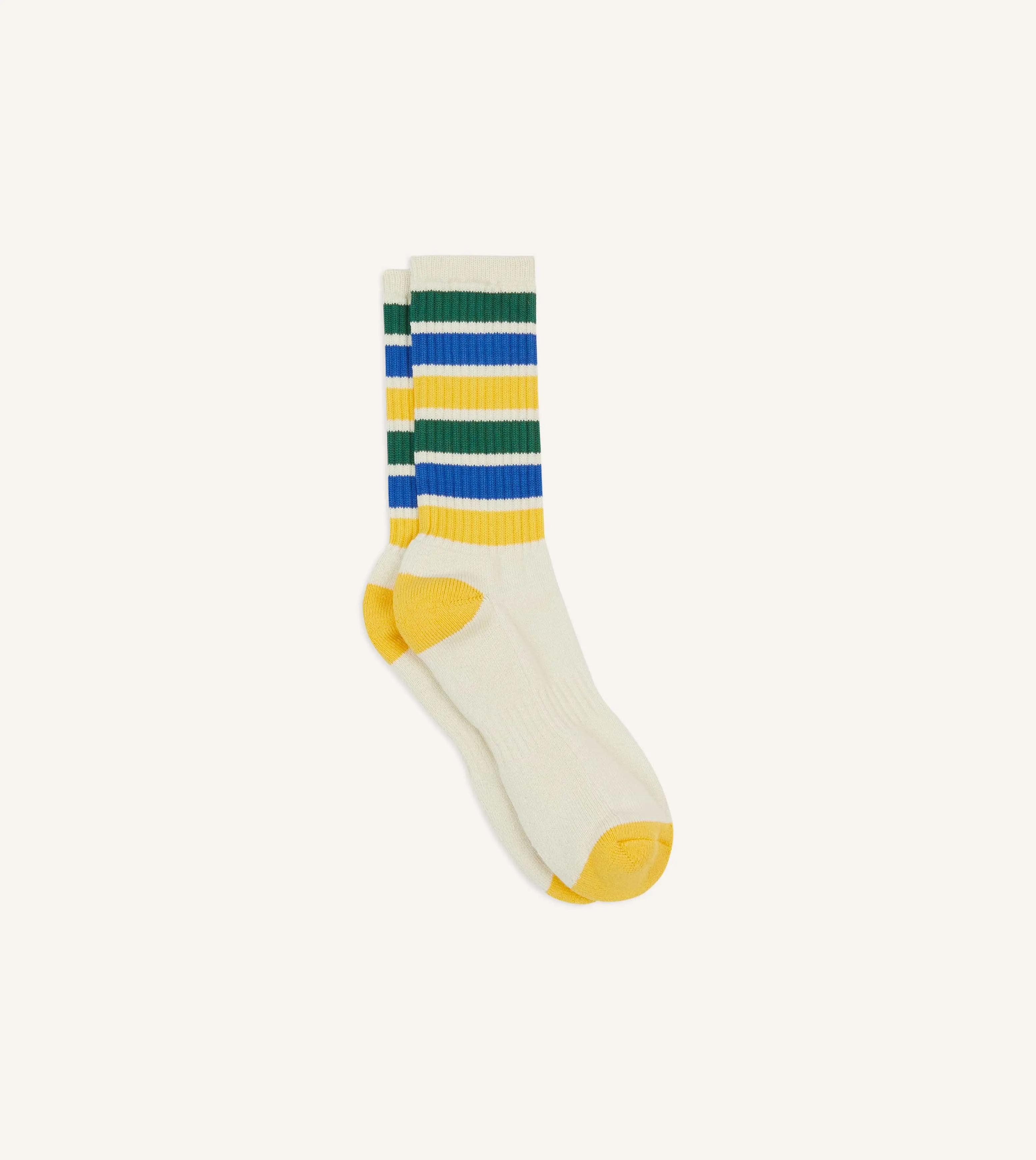 Ecru Multi 6 Stripe Cotton Sports Sock sold by Drake's London