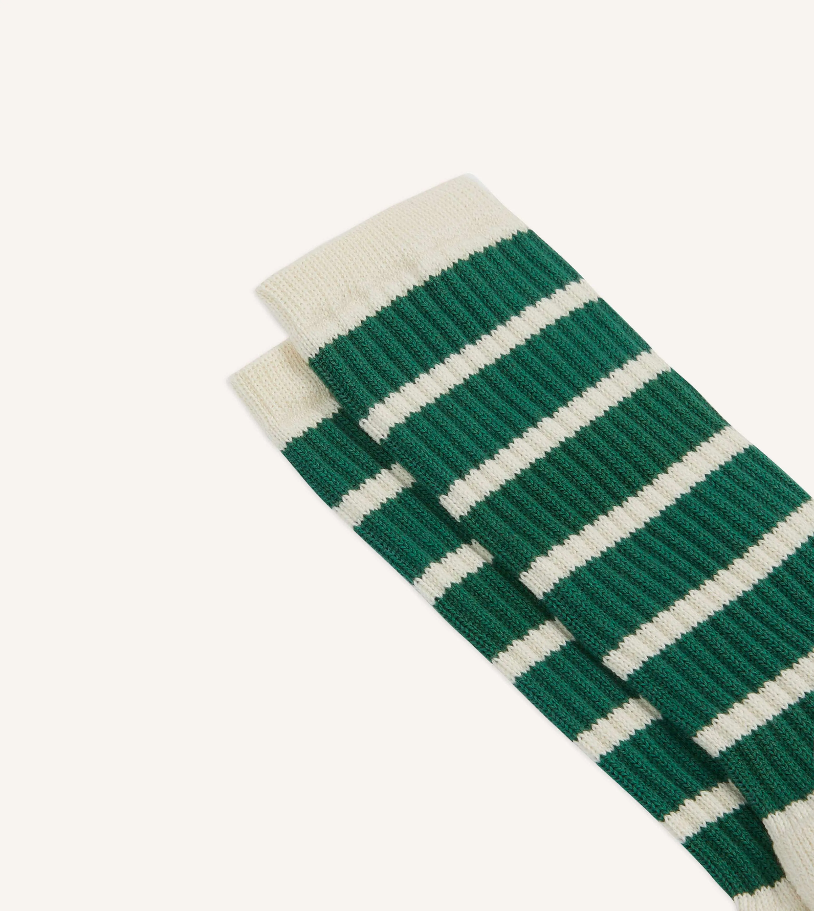 Ecru and Green 6 Stripe Cotton Sports Sock sold by Drake's London product image thumbnail 3