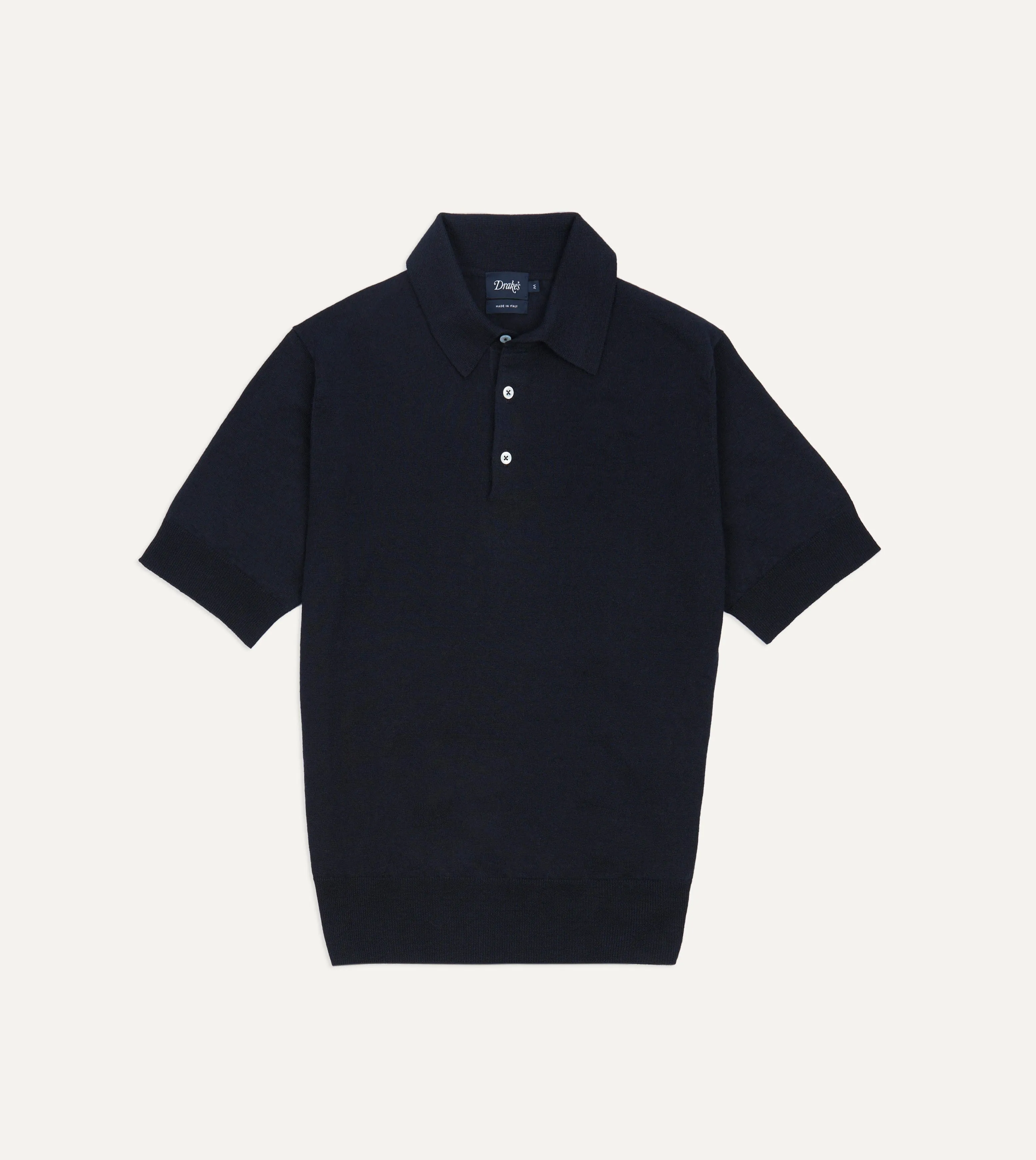 Navy Knitted Linen-Cotton Short-Sleeve Polo Shirt sold by Drake's London