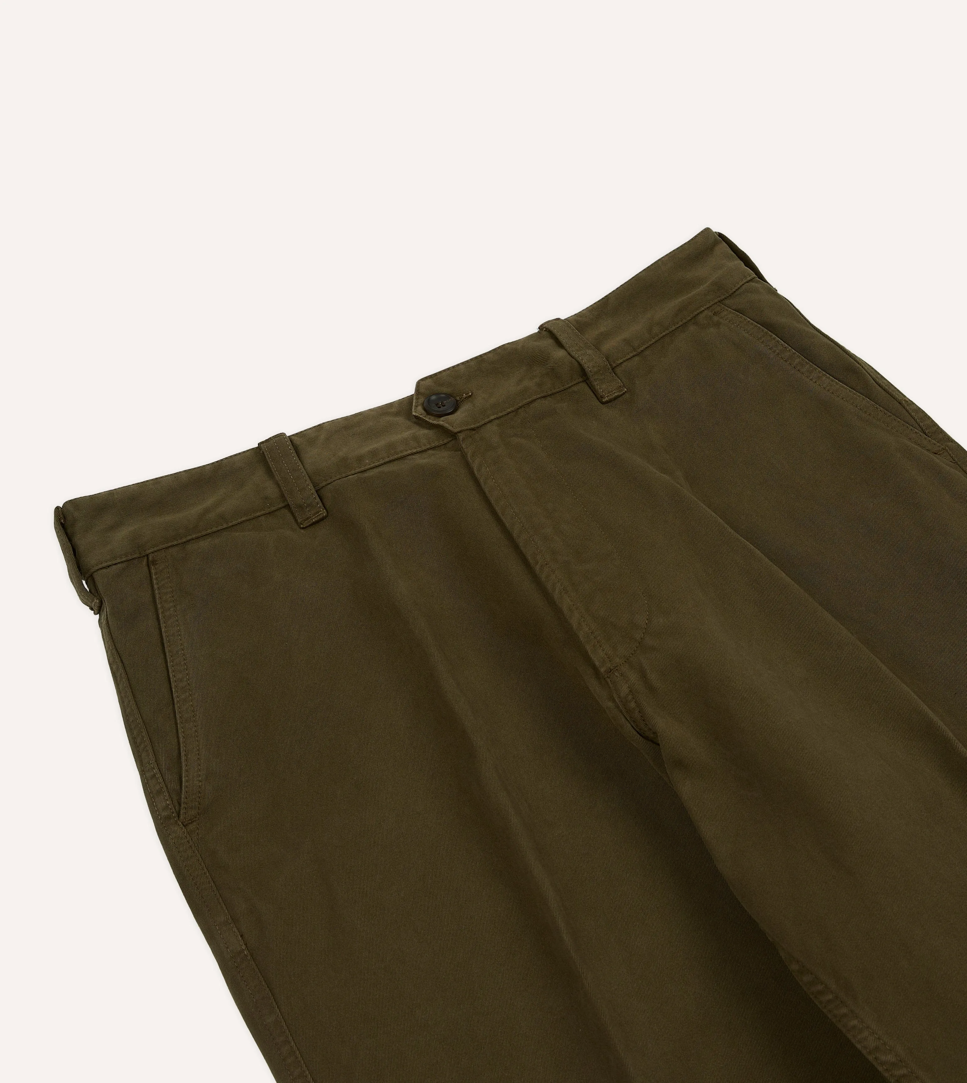 Olive Textured Cotton Flat Front Chino sold by Drake's London product image thumbnail 4
