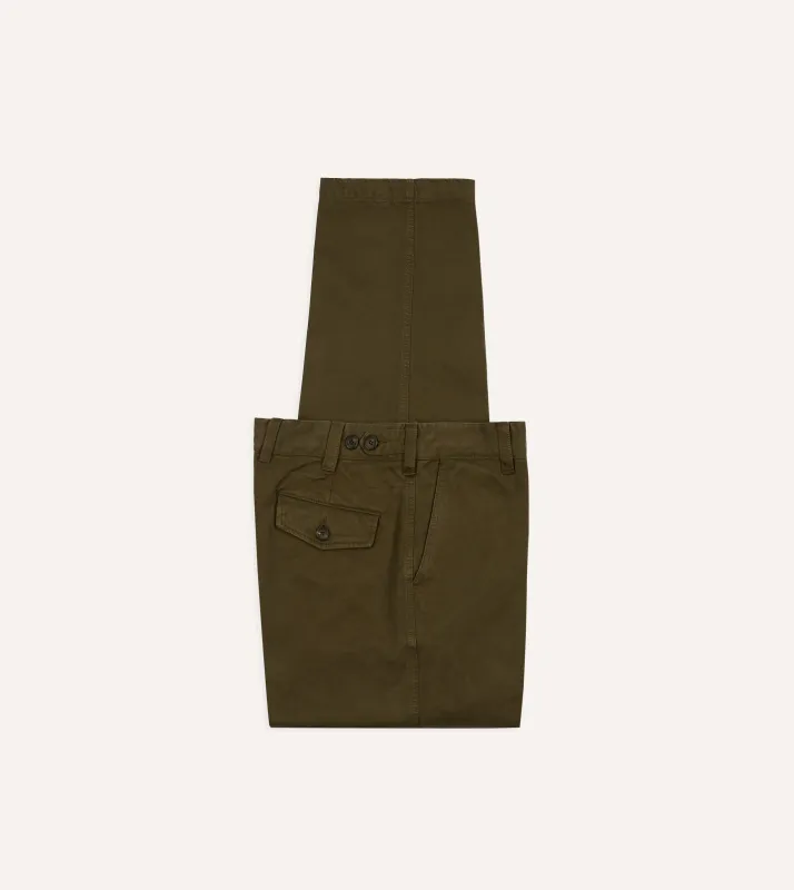 Olive Textured Cotton Flat Front Chino sold by Drake's London