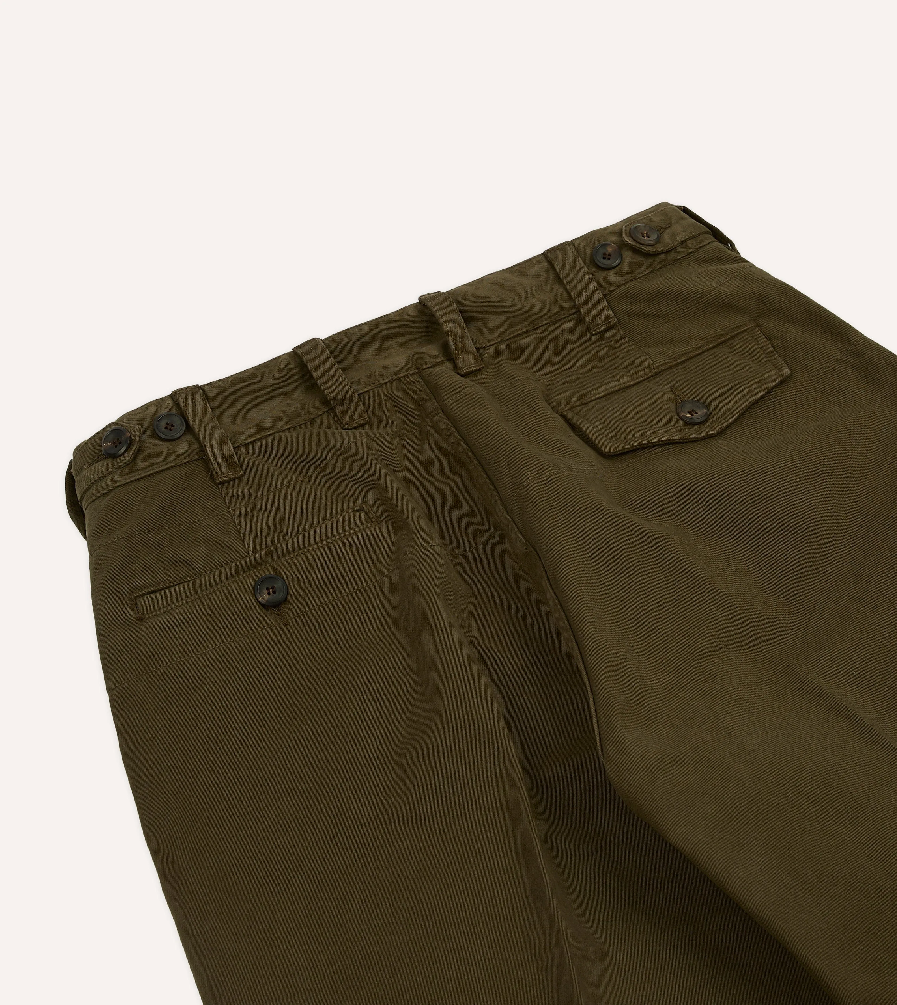 Olive Textured Cotton Flat Front Chino sold by Drake's London product image thumbnail 5