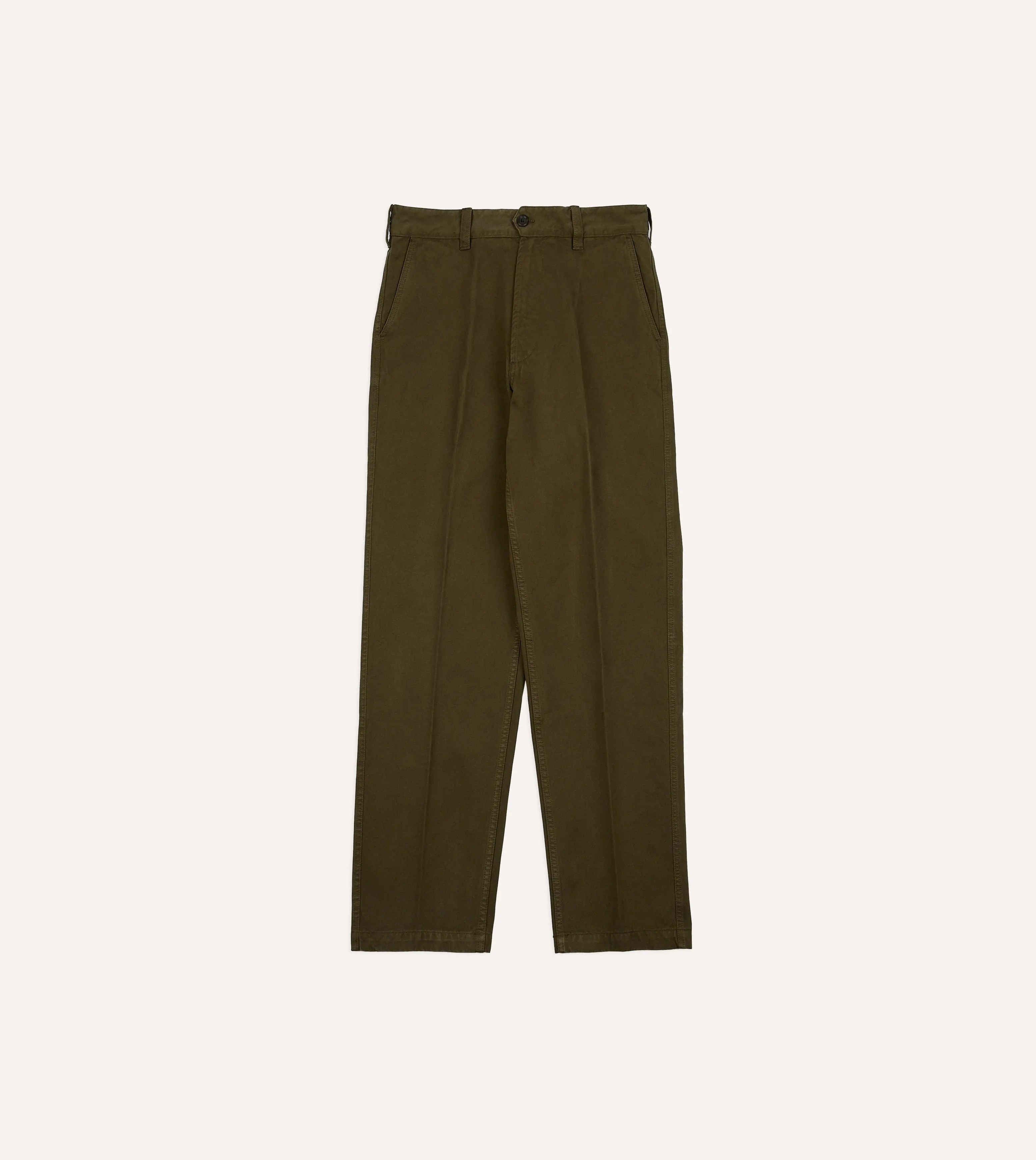 Olive Textured Cotton Flat Front Chino sold by Drake's London product image thumbnail 3