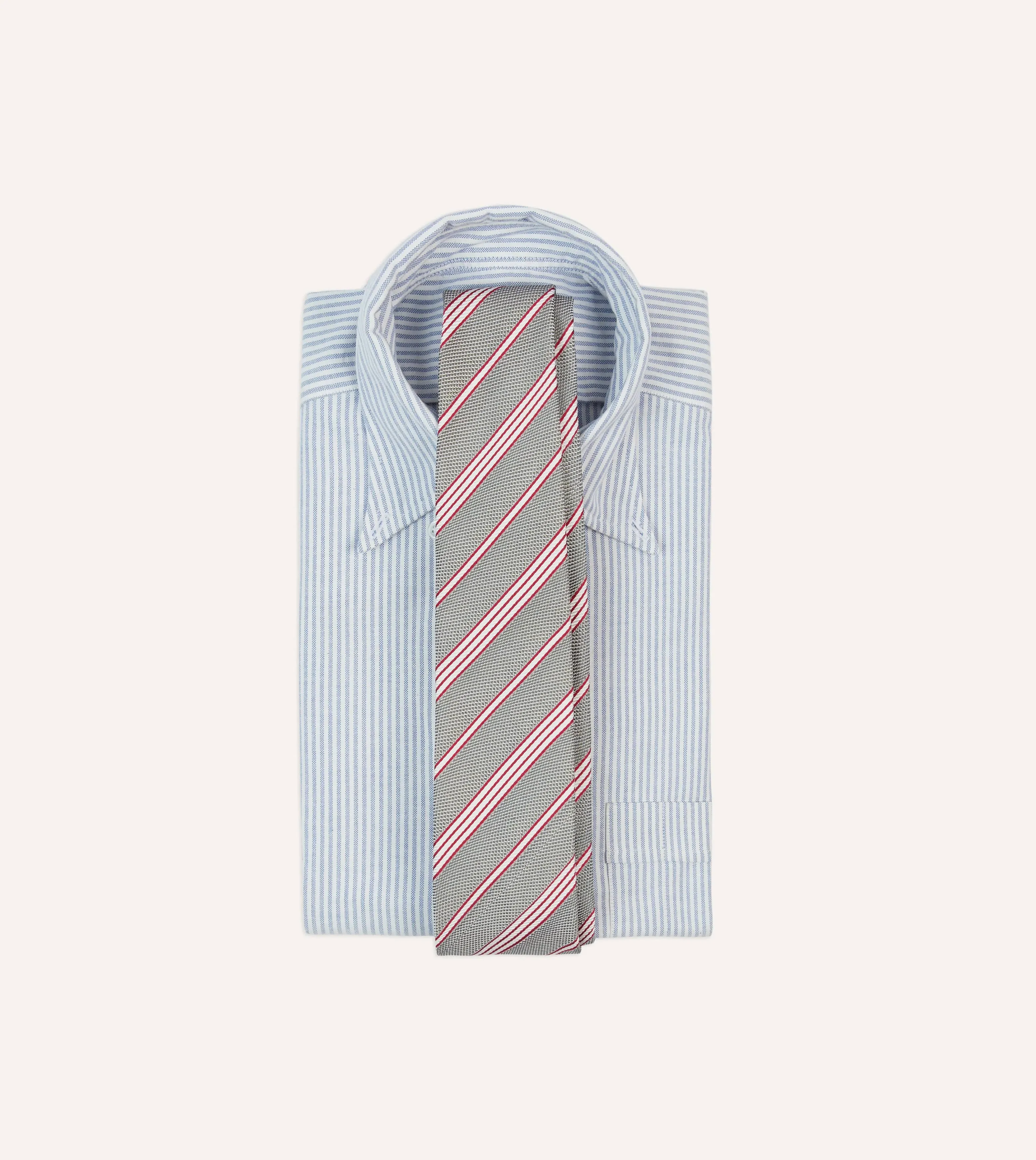 Grey, Red and Ecru Twill Stripe Tipped Silk Grenadine Tie sold by Drake's London product image thumbnail 2