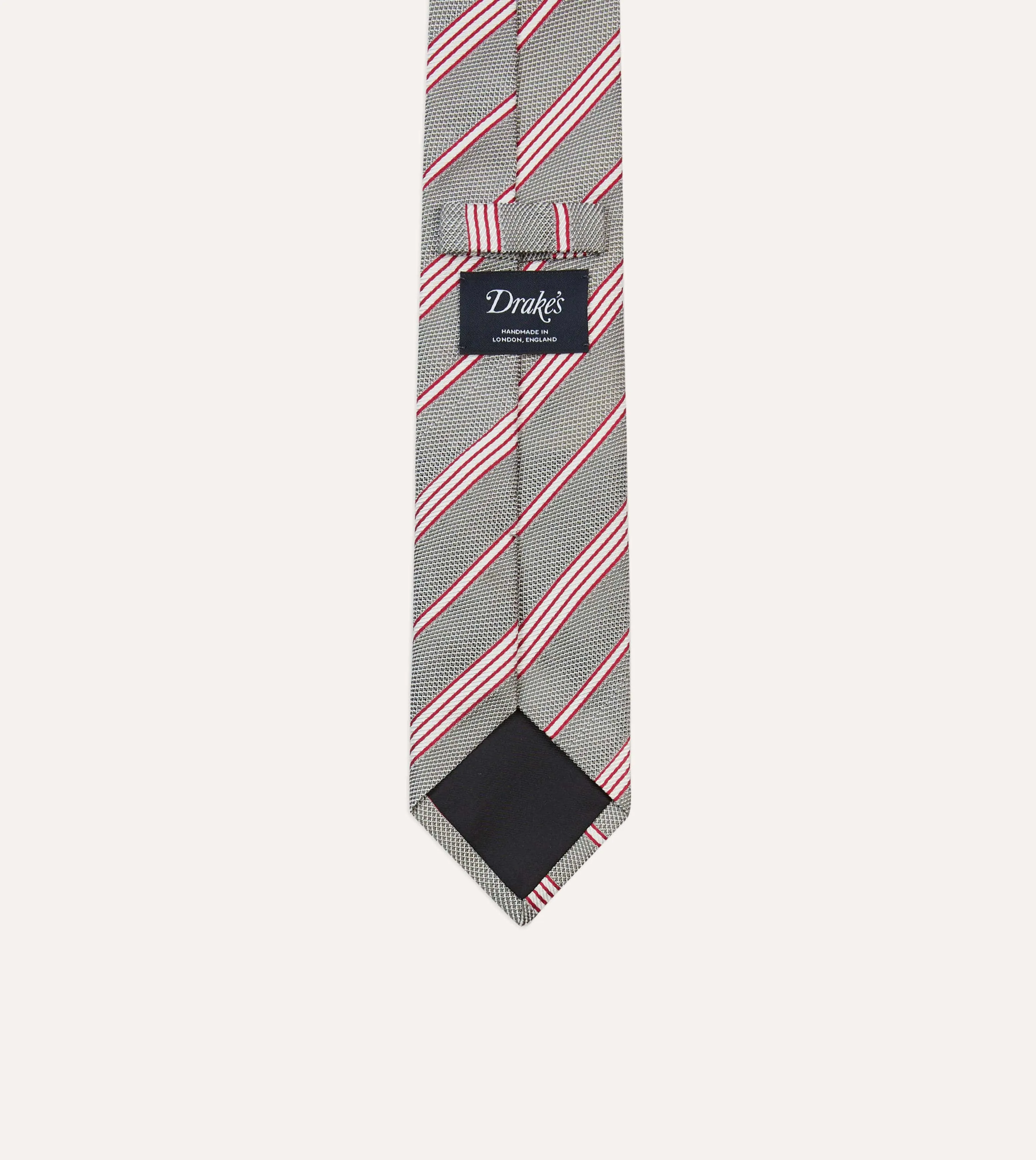 Grey, Red and Ecru Twill Stripe Tipped Silk Grenadine Tie sold by Drake's London product image thumbnail 4