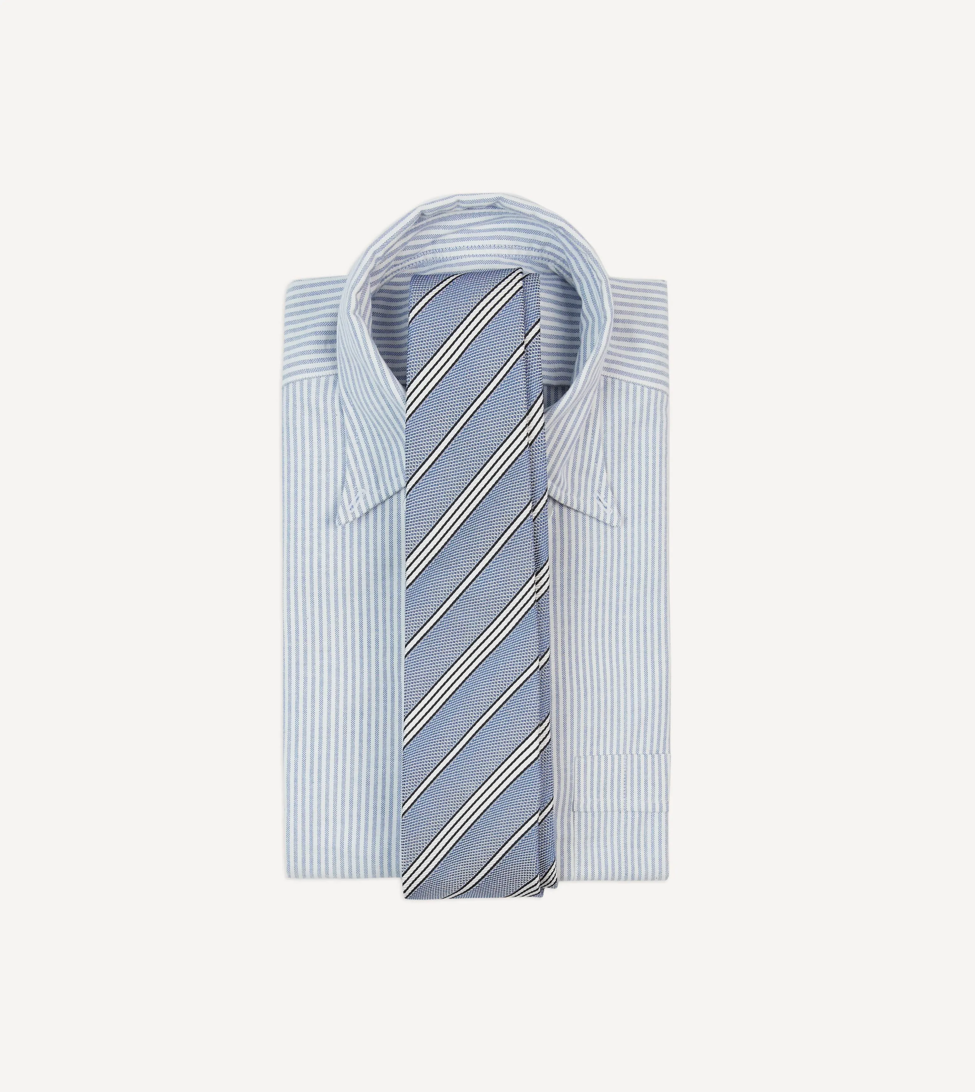Blue, Navy and Ecru Twill Stripe Tipped Silk Grenadine Tie sold by Drake's London product image thumbnail 2