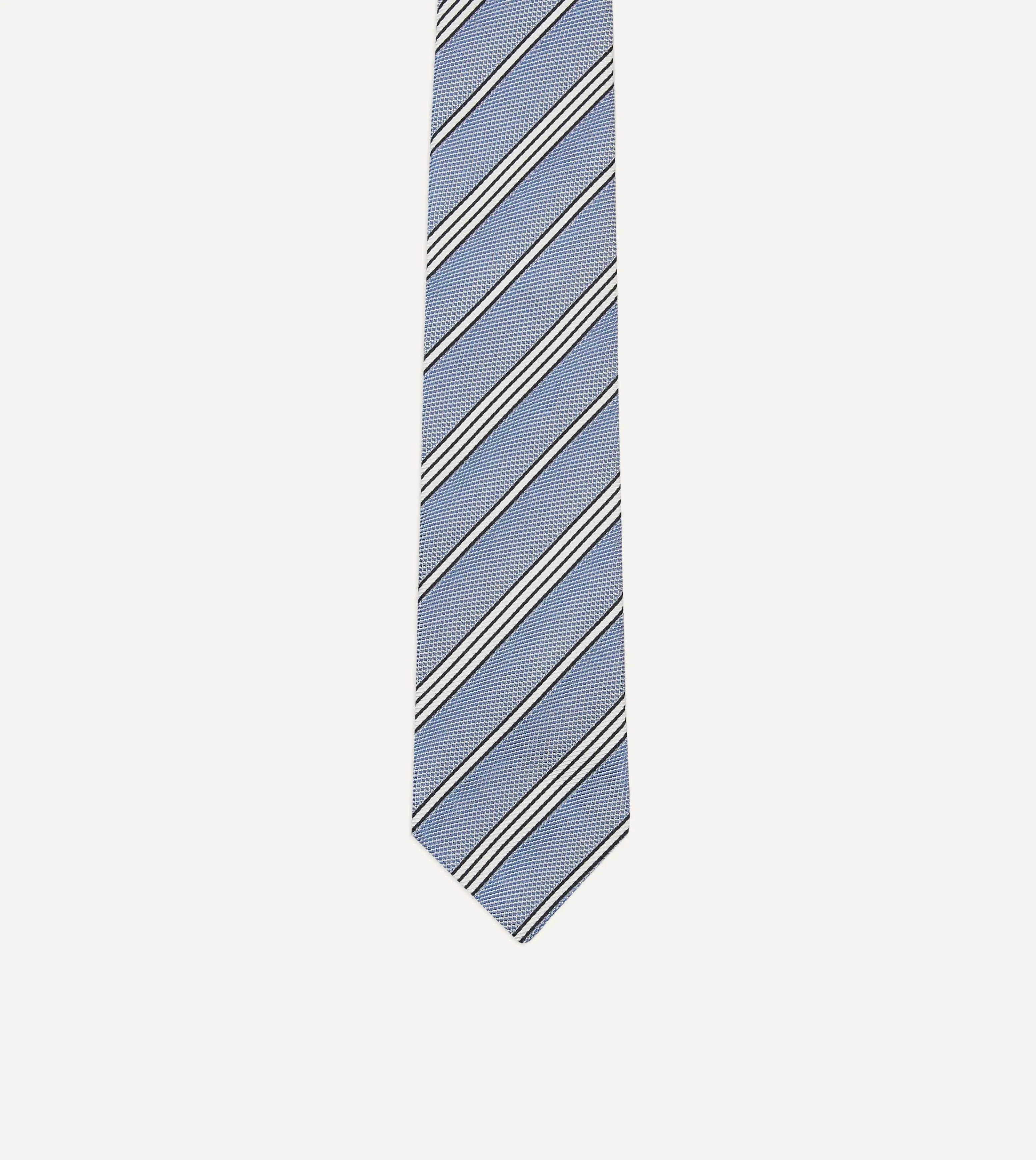 Blue, Navy and Ecru Twill Stripe Tipped Silk Grenadine Tie sold by Drake's London product image thumbnail 3