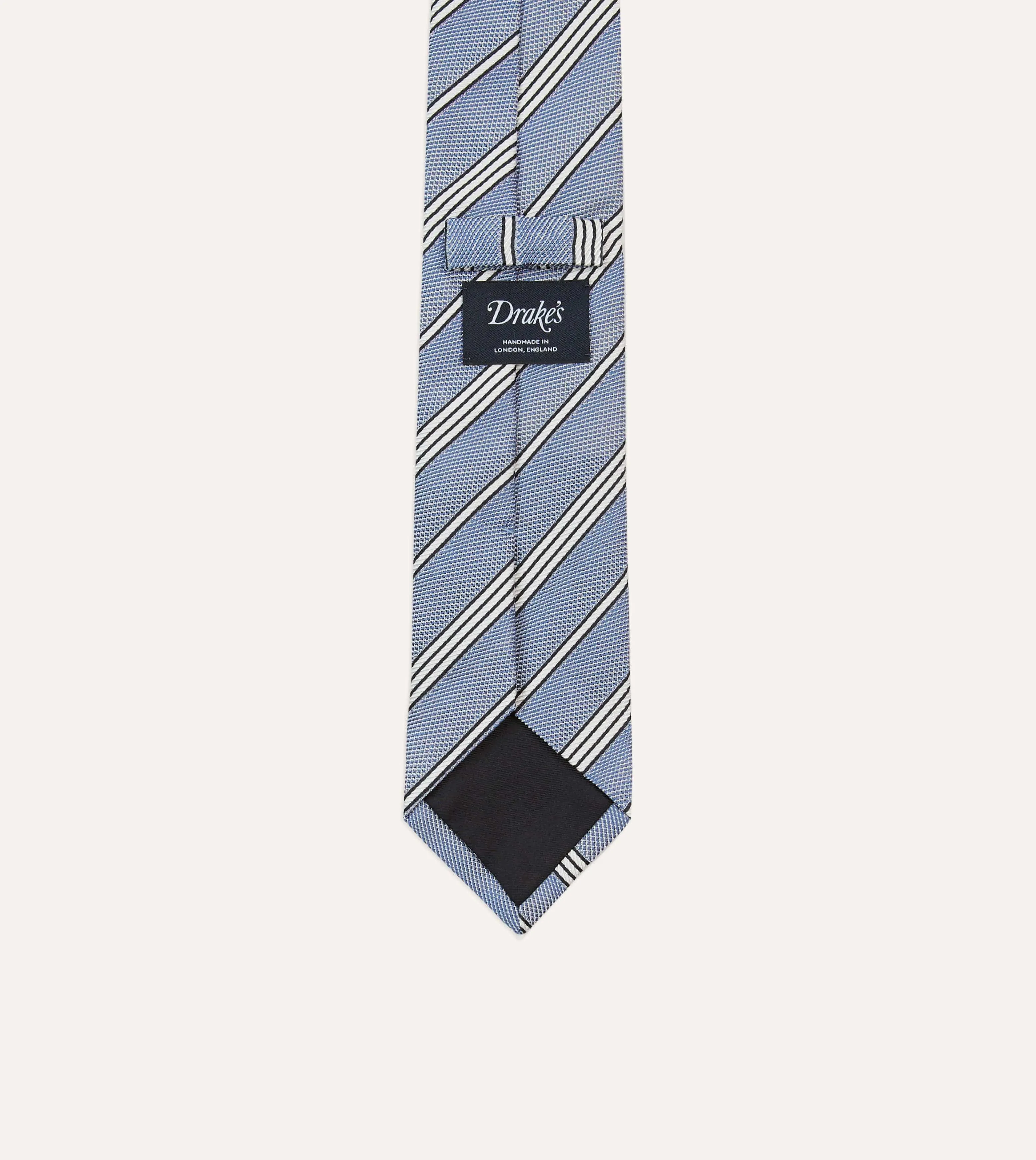 Blue, Navy and Ecru Twill Stripe Tipped Silk Grenadine Tie sold by Drake's London product image thumbnail 4