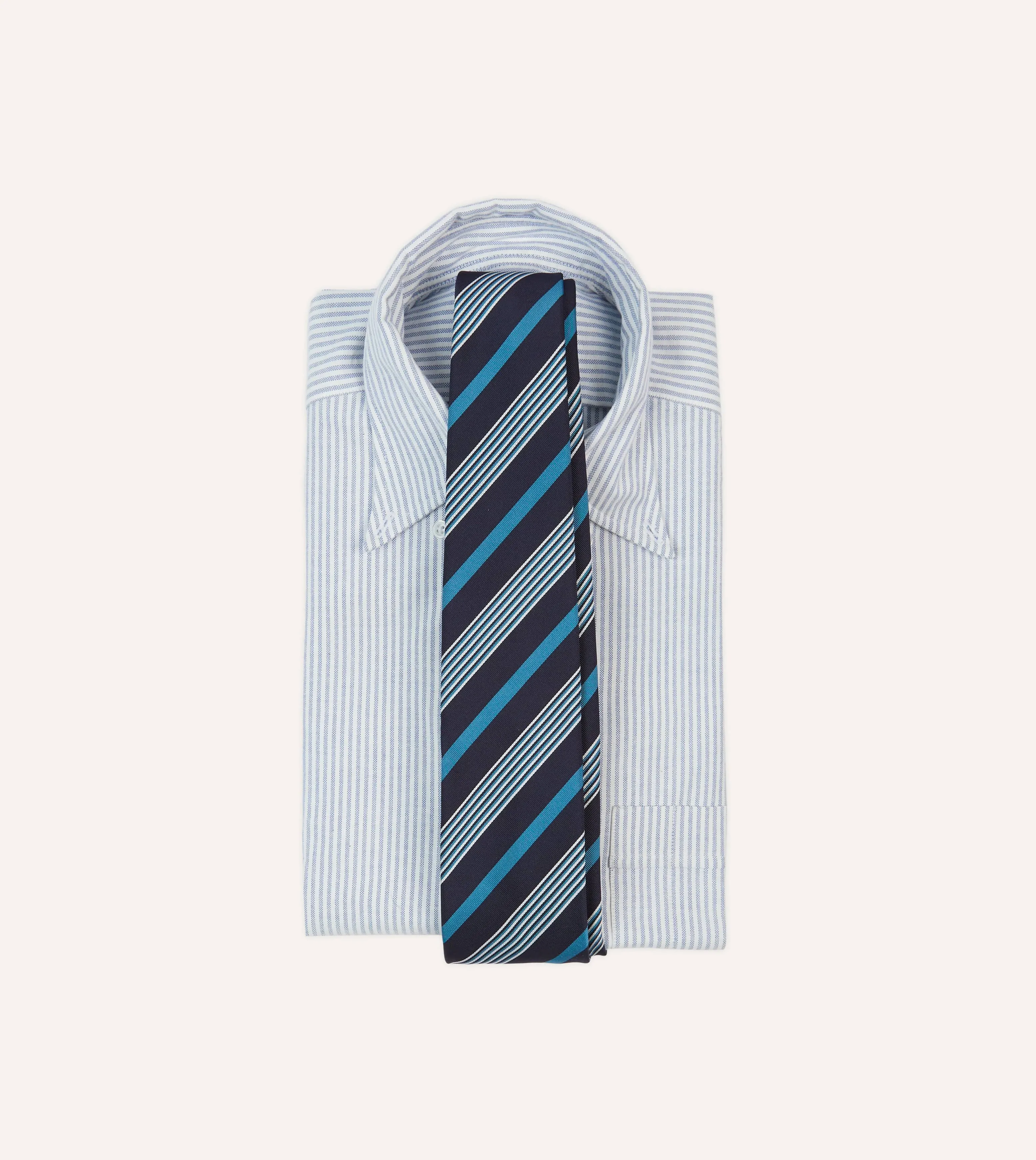 Navy, Blue and White Multi Stripe Mogador Silk Tipped Tie sold by Drake's London product image thumbnail 2
