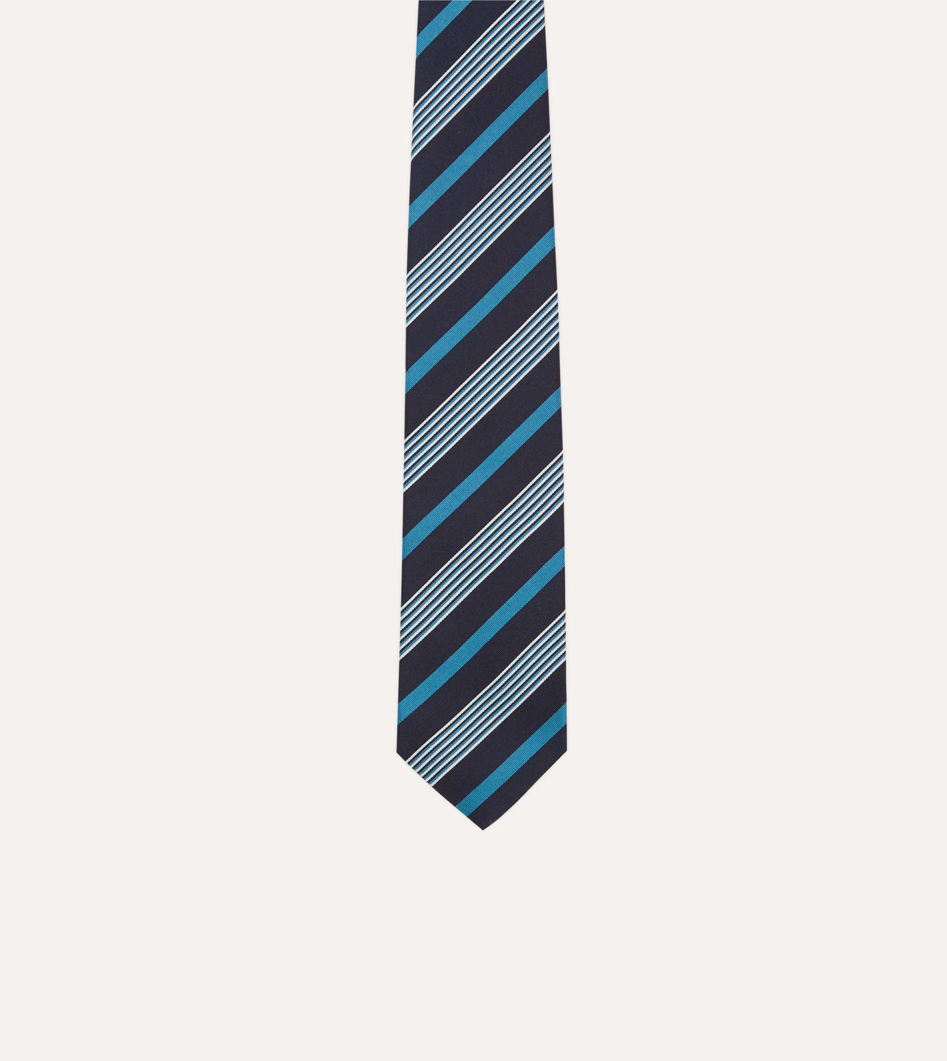 Navy, Blue and White Multi Stripe Mogador Silk Tipped Tie sold by Drake's London product image thumbnail 3
