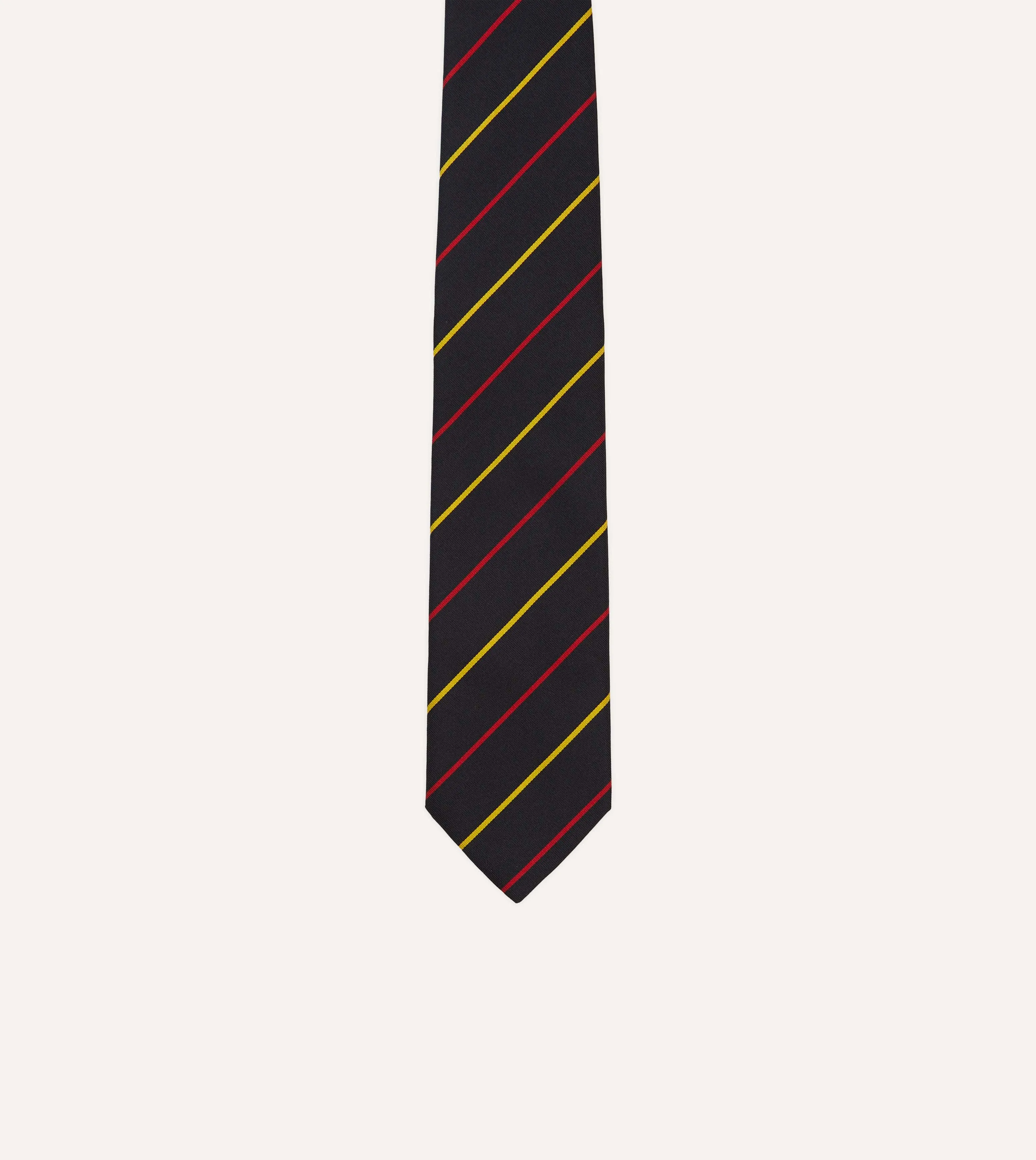 Navy, Red and Yellow Fine Stripe Mogador Silk Tipped Tie sold by Drake's London product image thumbnail 3