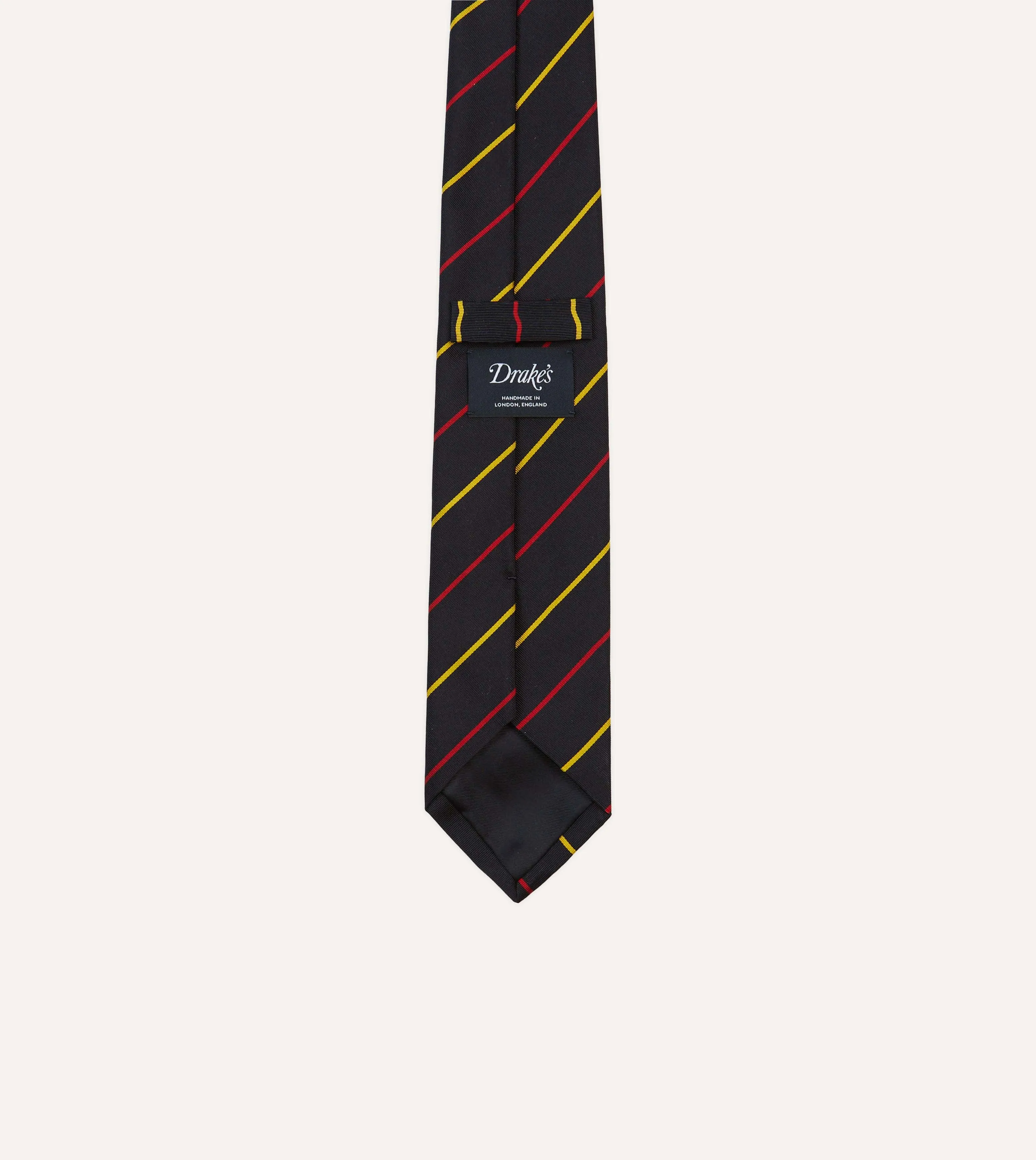 Navy, Red and Yellow Fine Stripe Mogador Silk Tipped Tie sold by Drake's London product image thumbnail 4