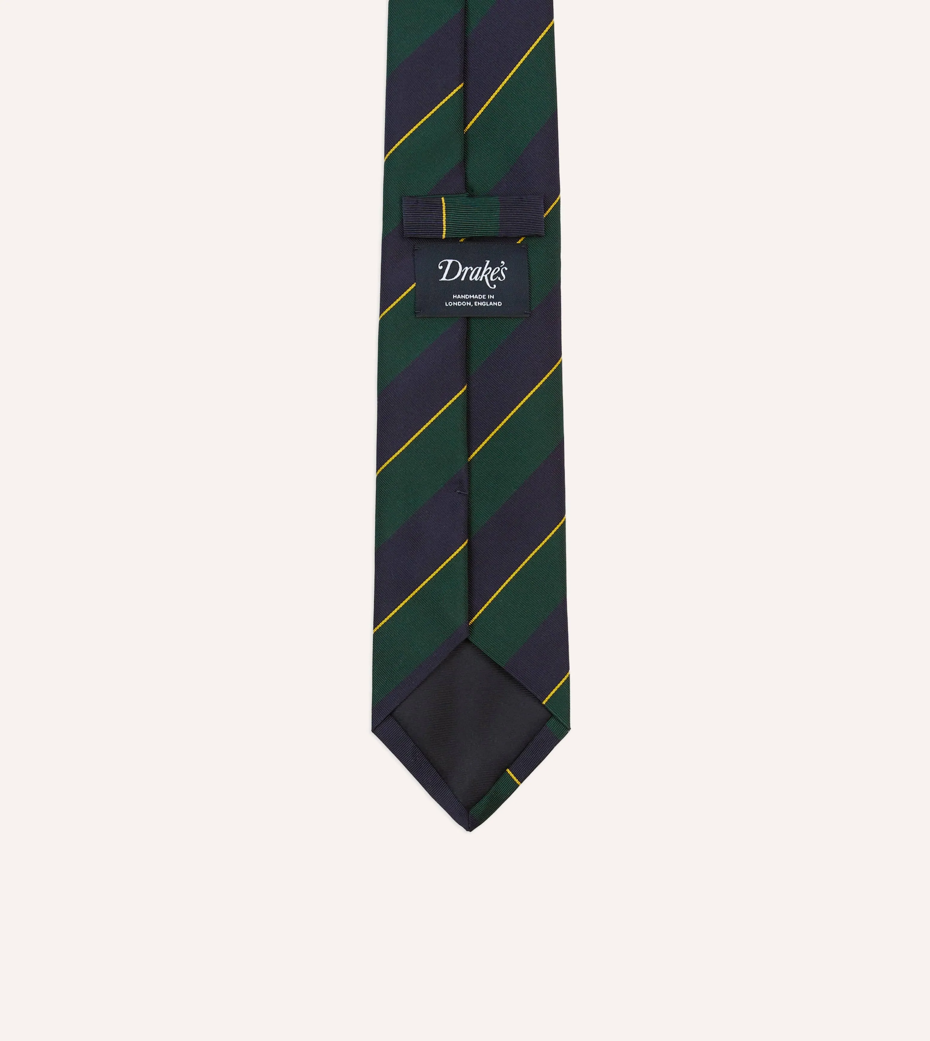 Navy, Green and Yellow Fine Stripe Mogador Silk Tipped Tie sold by Drake's London product image thumbnail 4