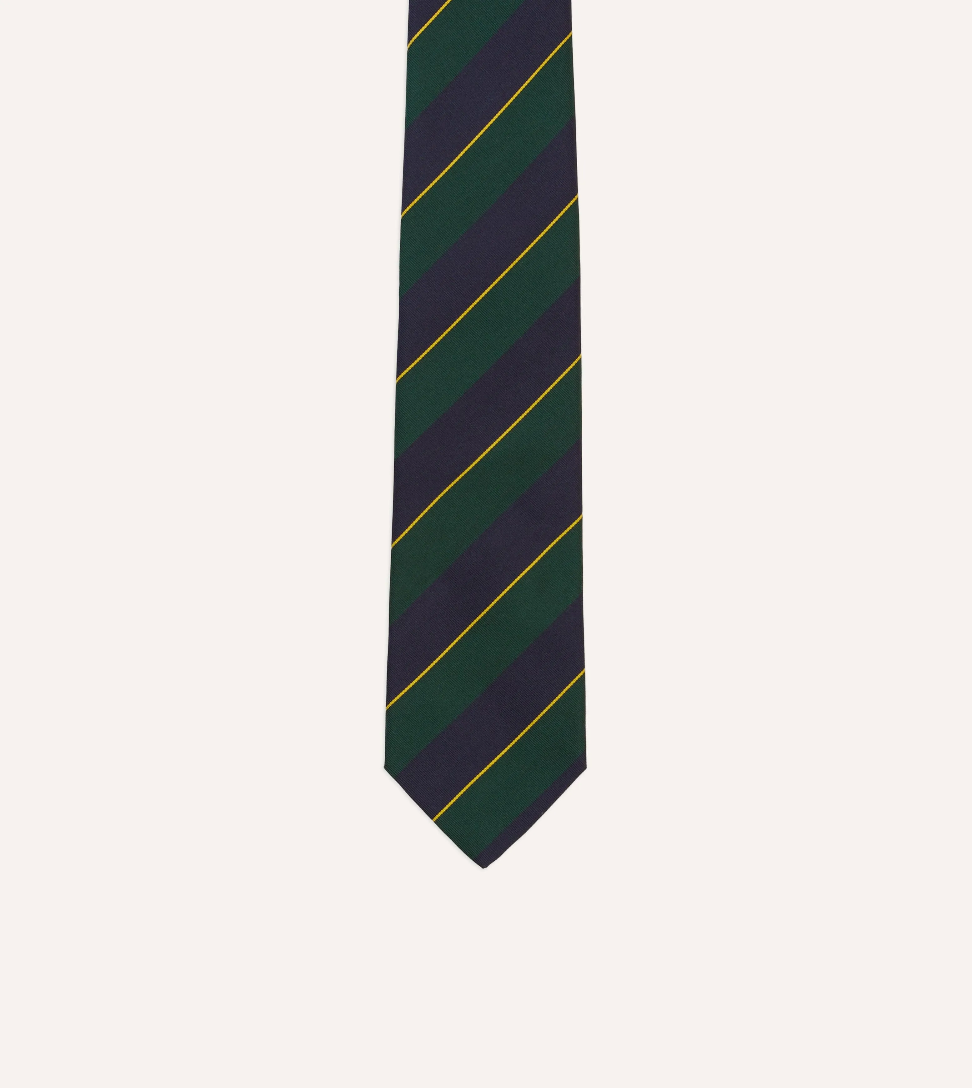 Navy, Green and Yellow Fine Stripe Mogador Silk Tipped Tie sold by Drake's London product image thumbnail 3