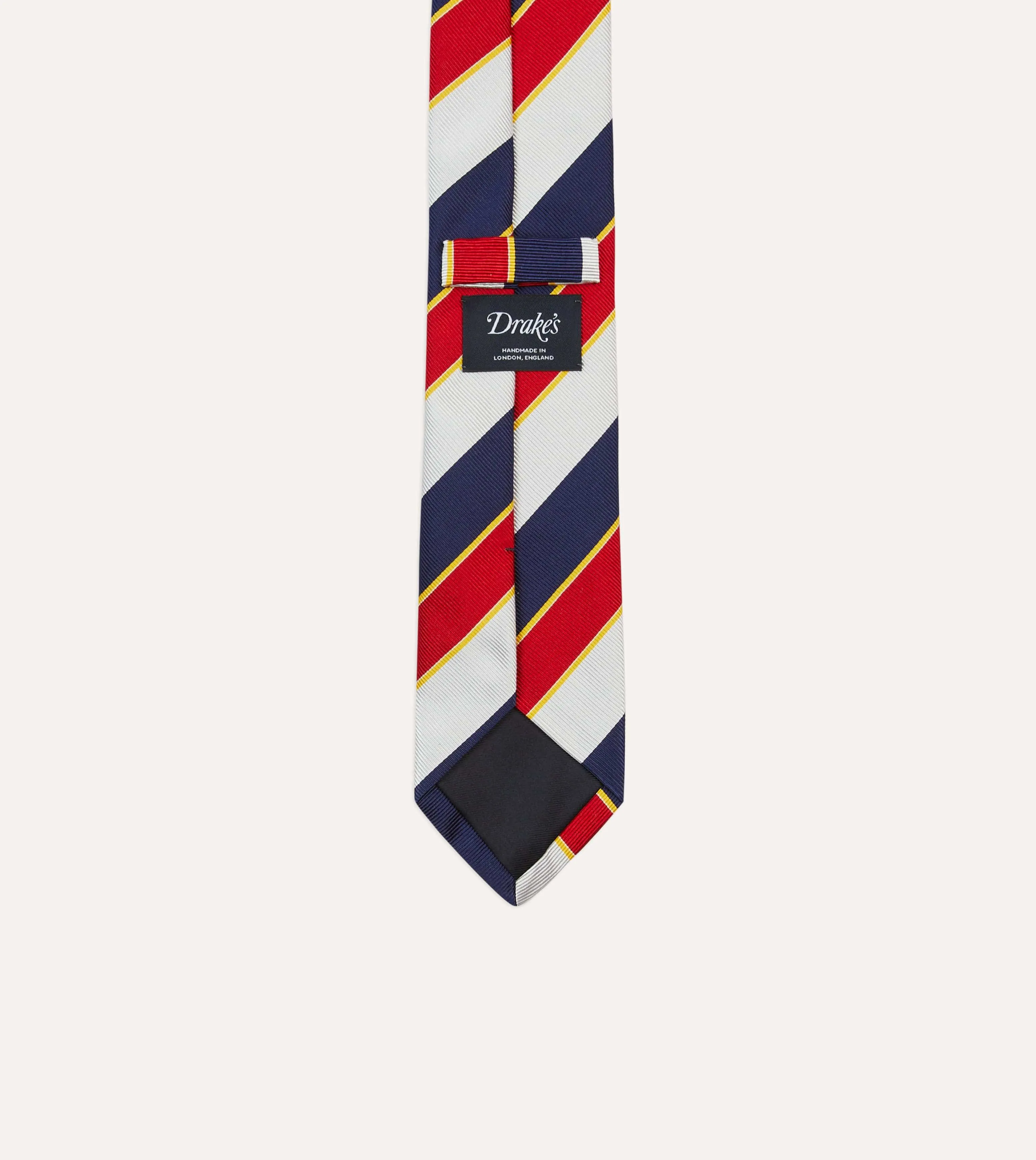 Navy, Red and White Block Stripe Repp Silk Tipped Tie sold by Drake's London product image thumbnail 4
