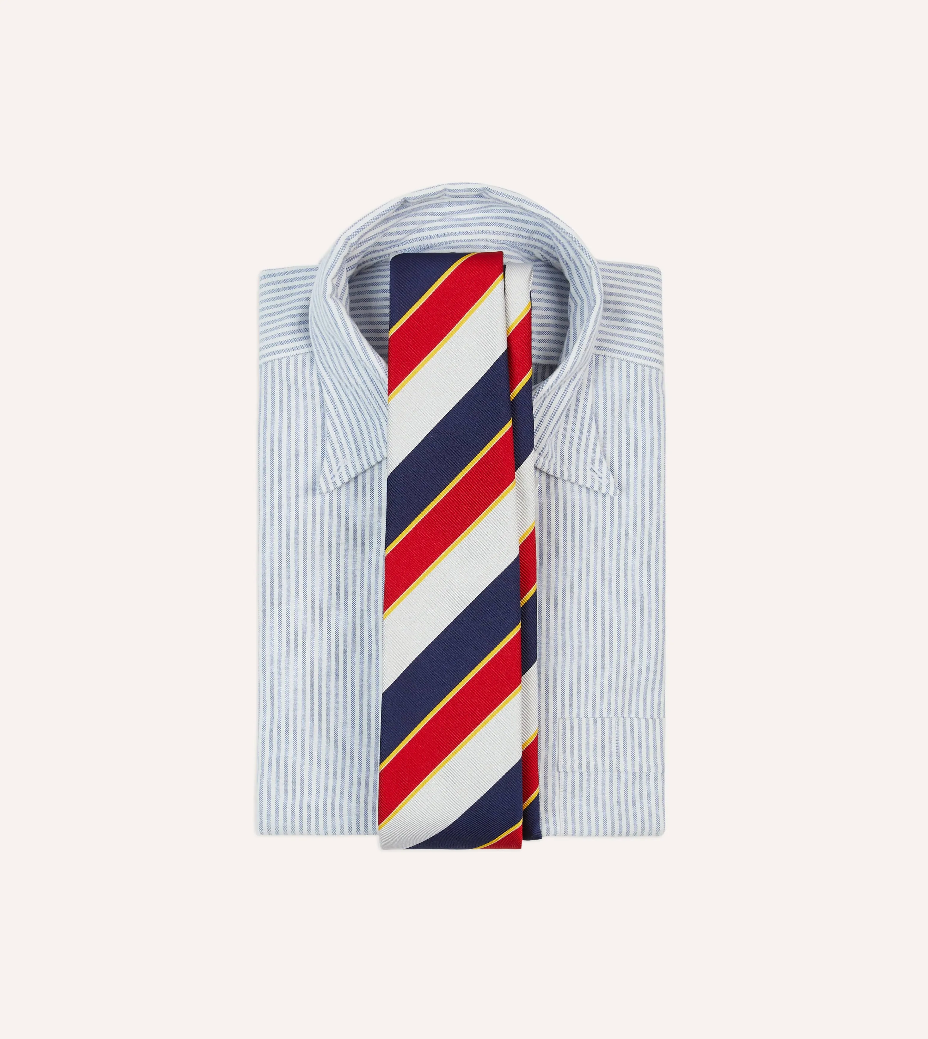 Navy, Red and White Block Stripe Repp Silk Tipped Tie sold by Drake's London product image thumbnail 2