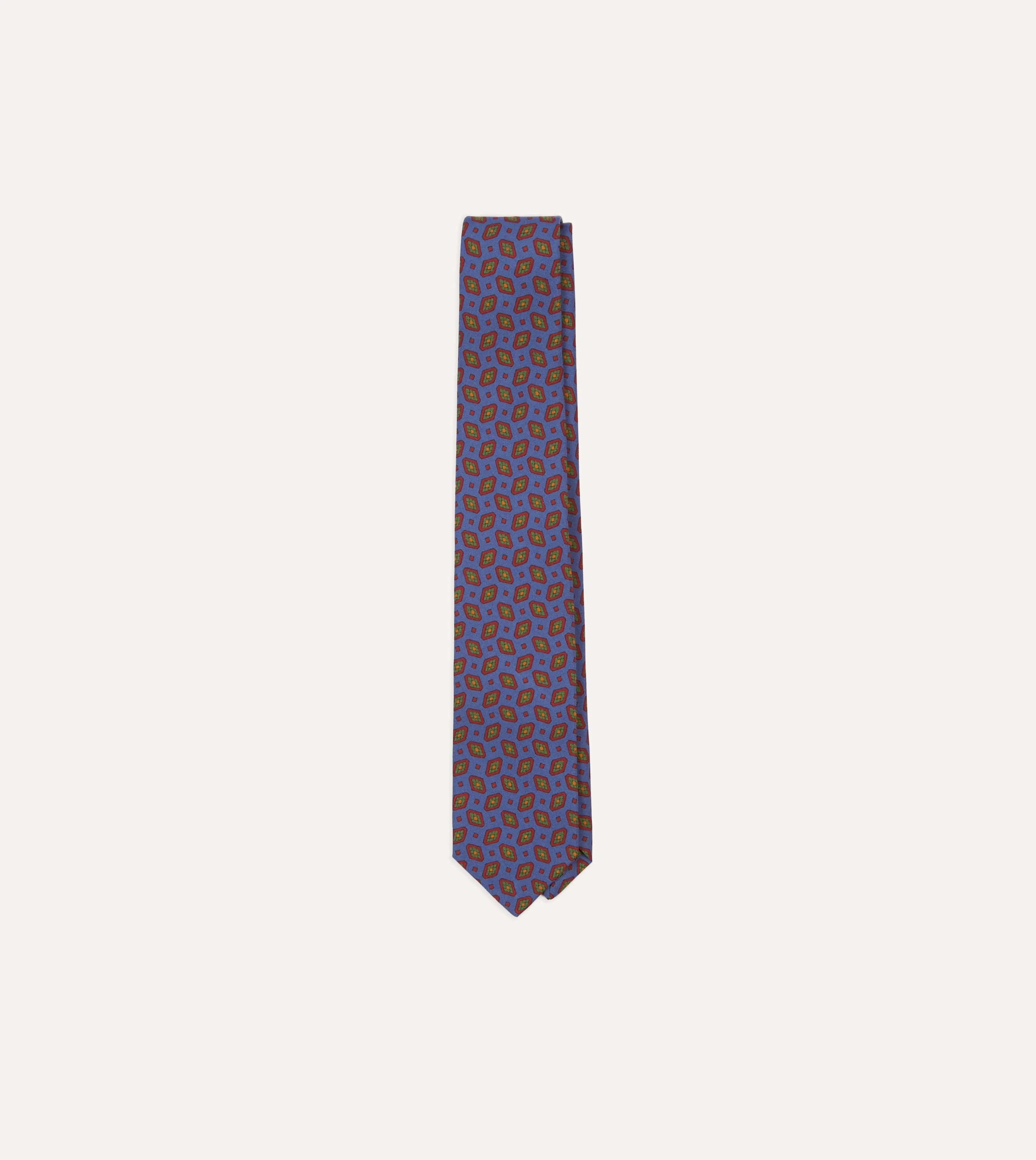 Blue Medallion Print Madder Silk Self-Tipped Tie sold by Drake's London