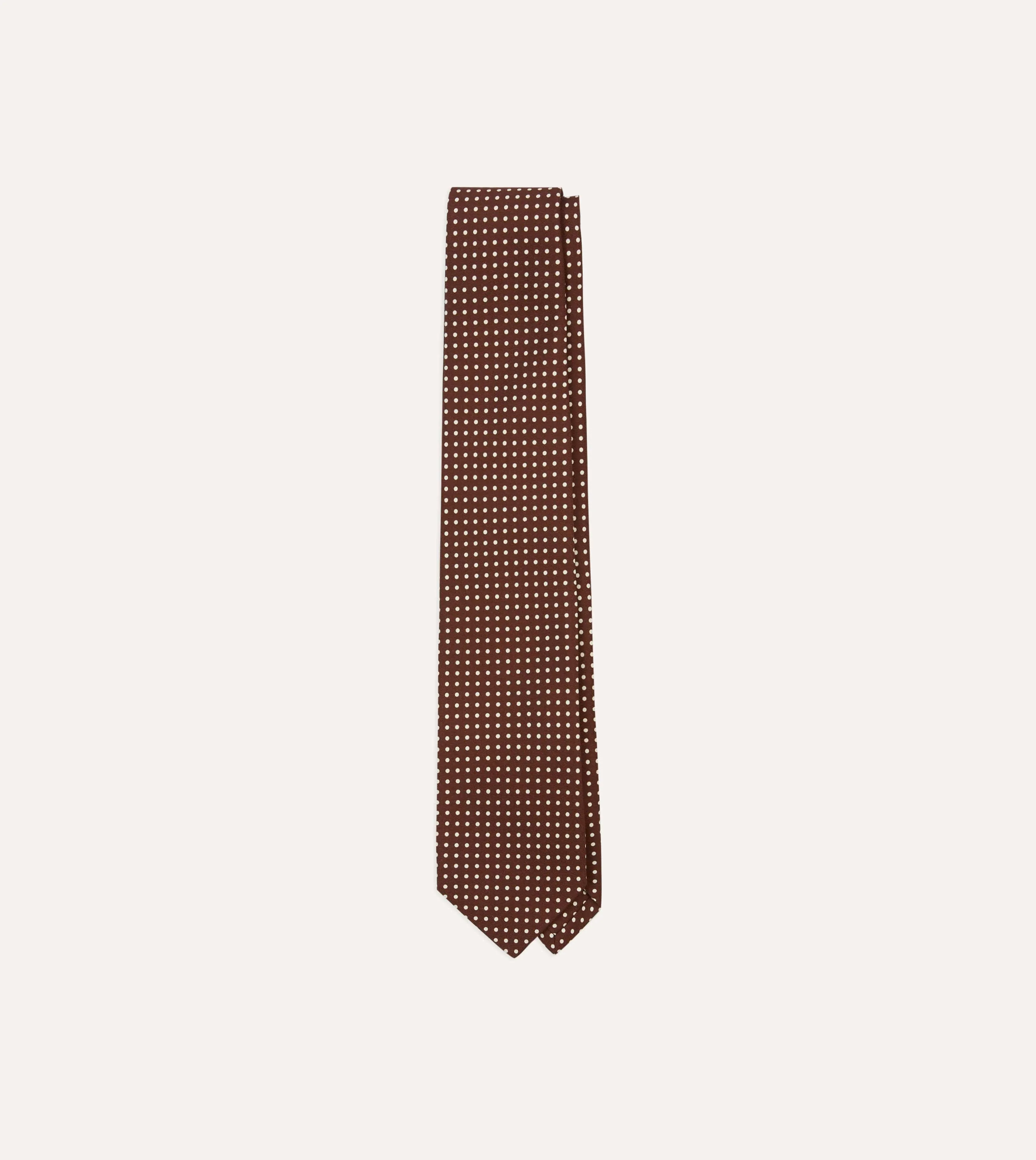 Brown Small Spot Silk Self-Tipped Tie sold by Drake's London