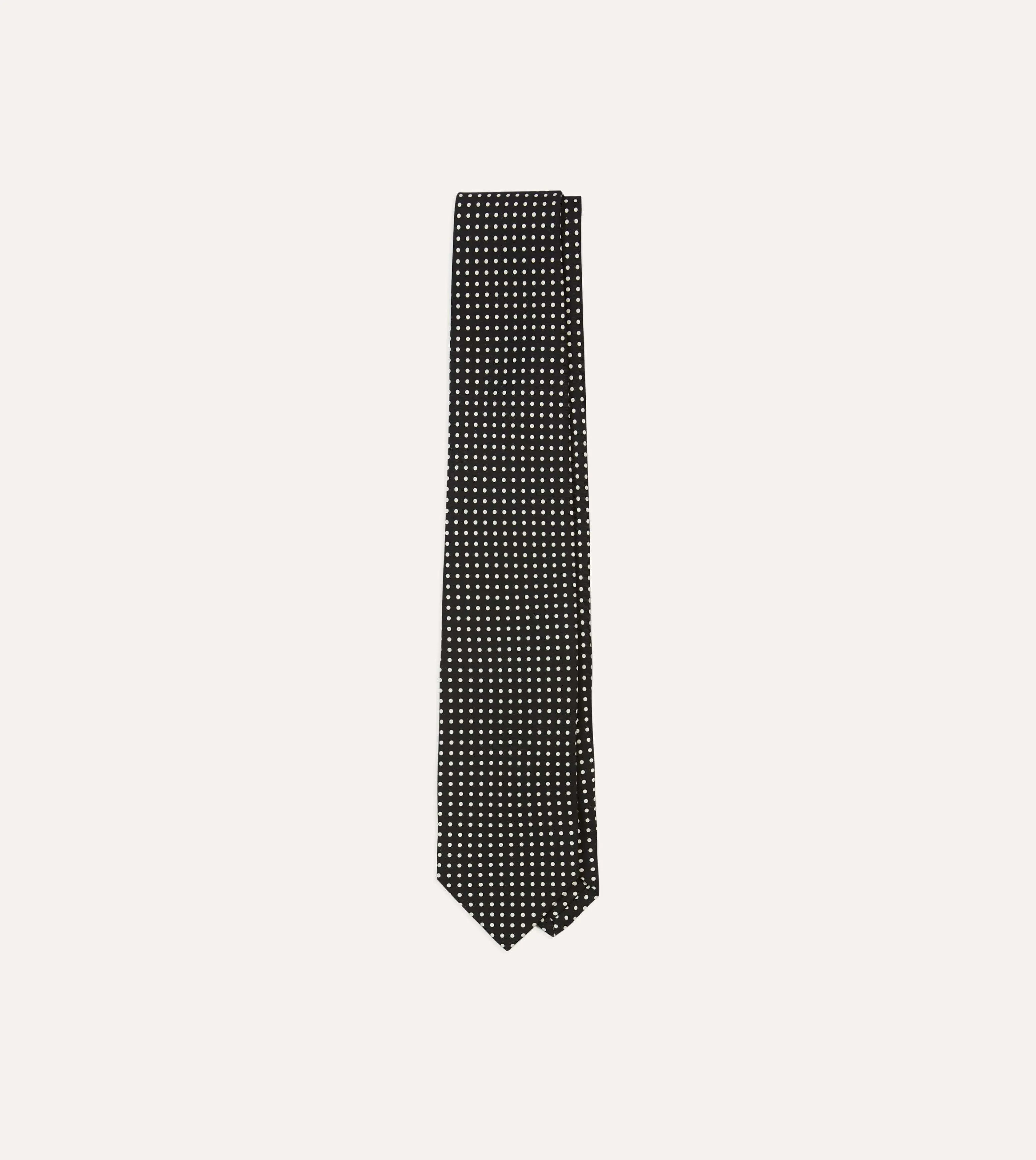 Black Small Spot Silk Self-Tipped Tie sold by Drake's London