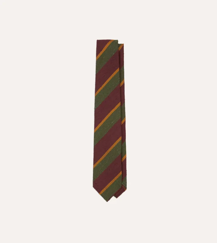 Burgundy Multi Stripe Shantung Silk Tie made by Drake's London