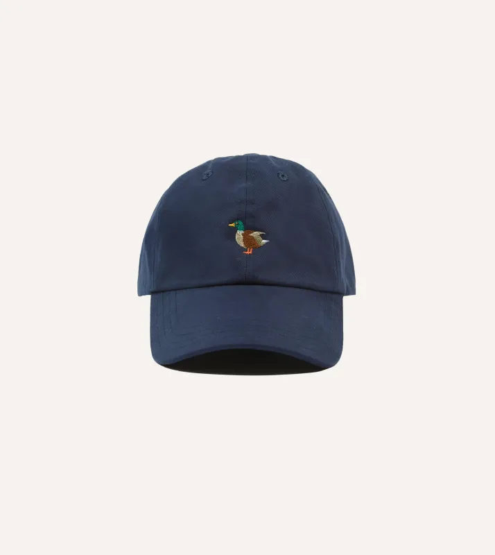 Navy Duck Emblem Cotton Baseball Cap sold by Drake's London