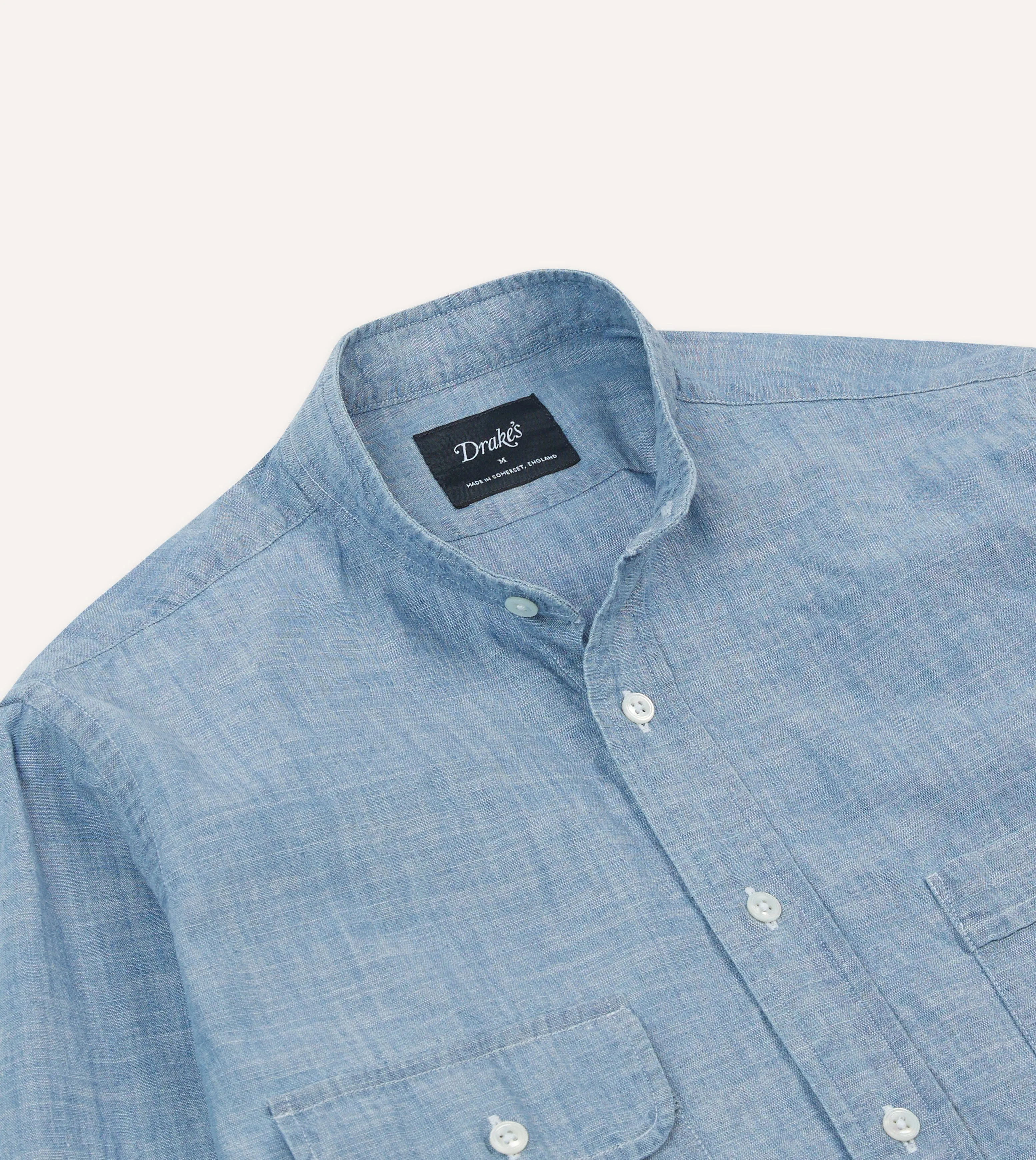 Chambray Cotton Mandarin Collar Shirt sold by Drake's London product image thumbnail 3