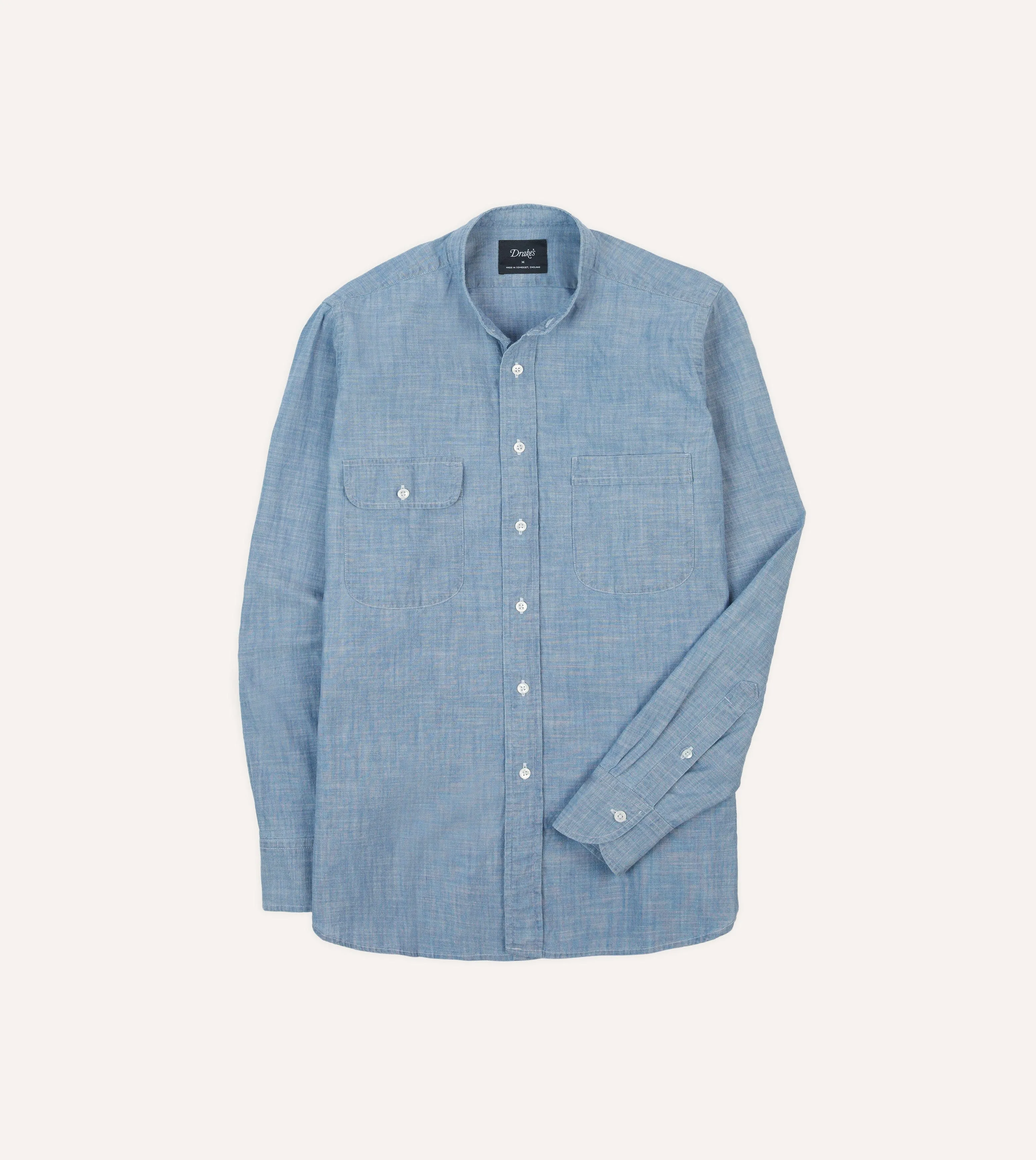 Chambray Cotton Mandarin Collar Shirt sold by Drake's London