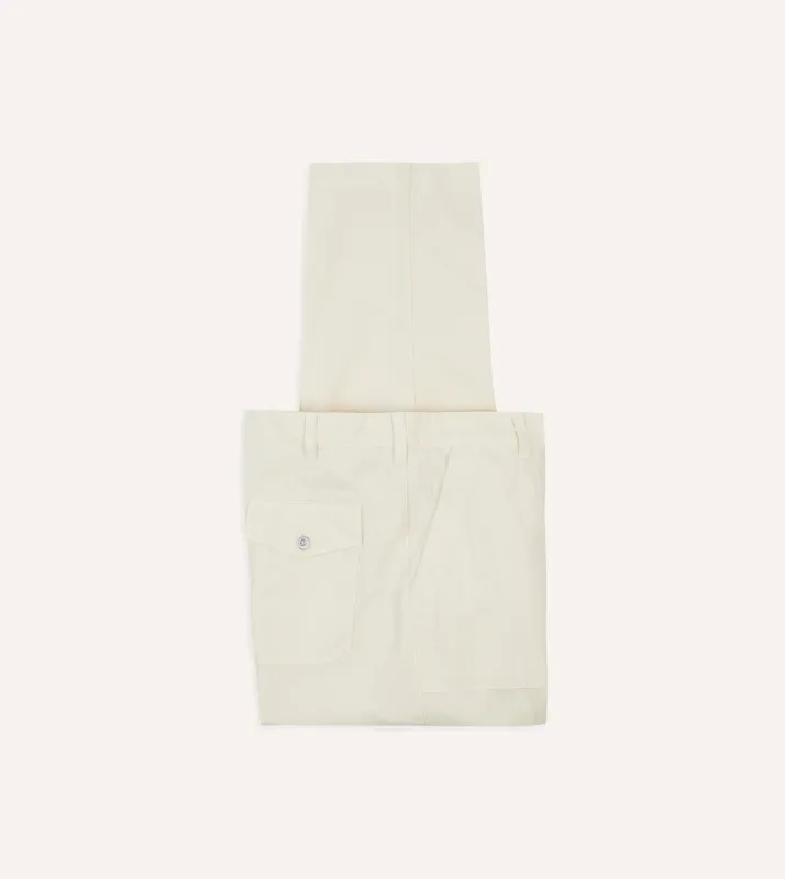 Ecru Cotton-Linen Herringbone Fatigue Trouser sold by Drake's London