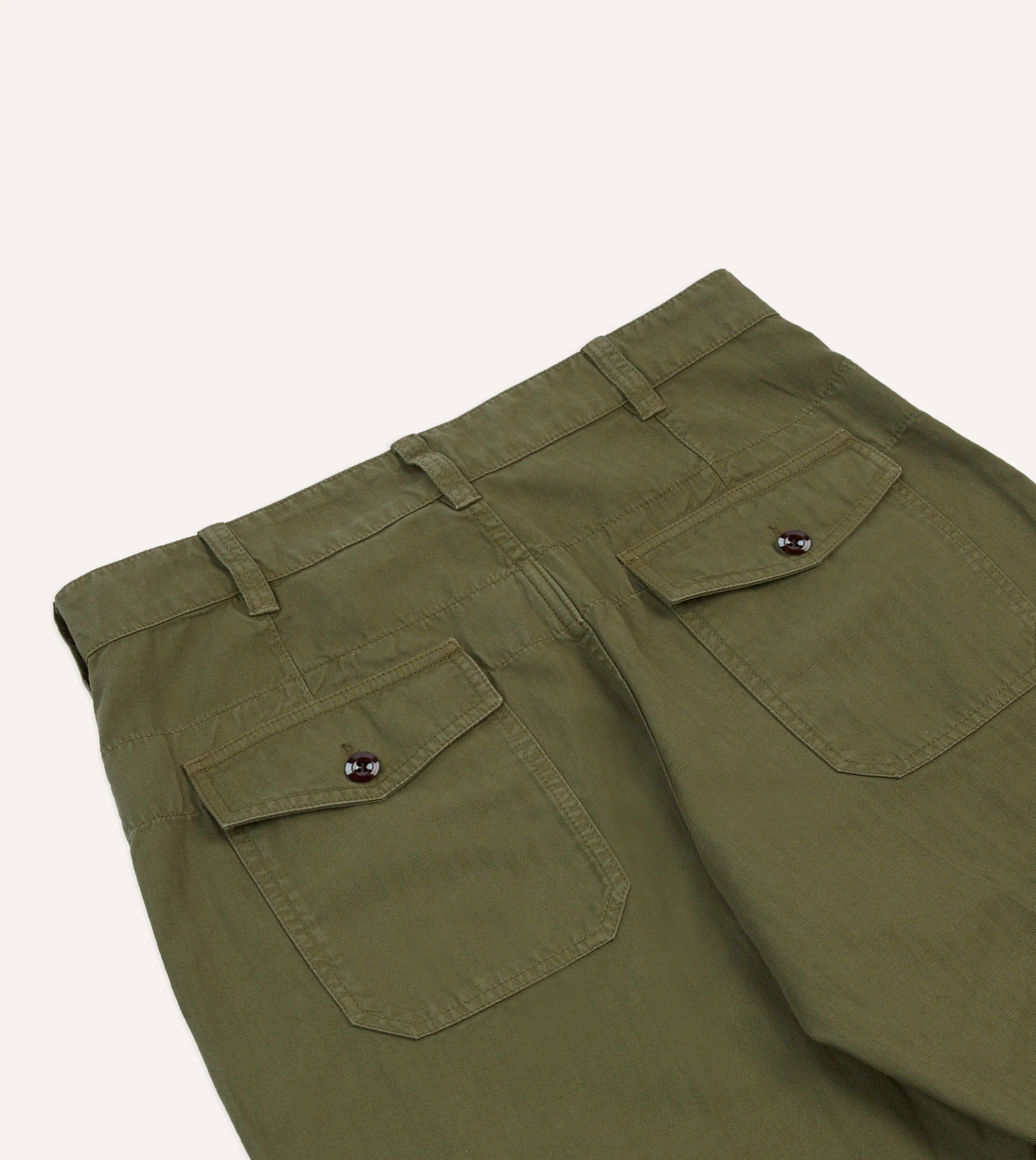 Olive Cotton-Linen Herringbone Fatigue Trouser sold by Drake's London product image thumbnail 4