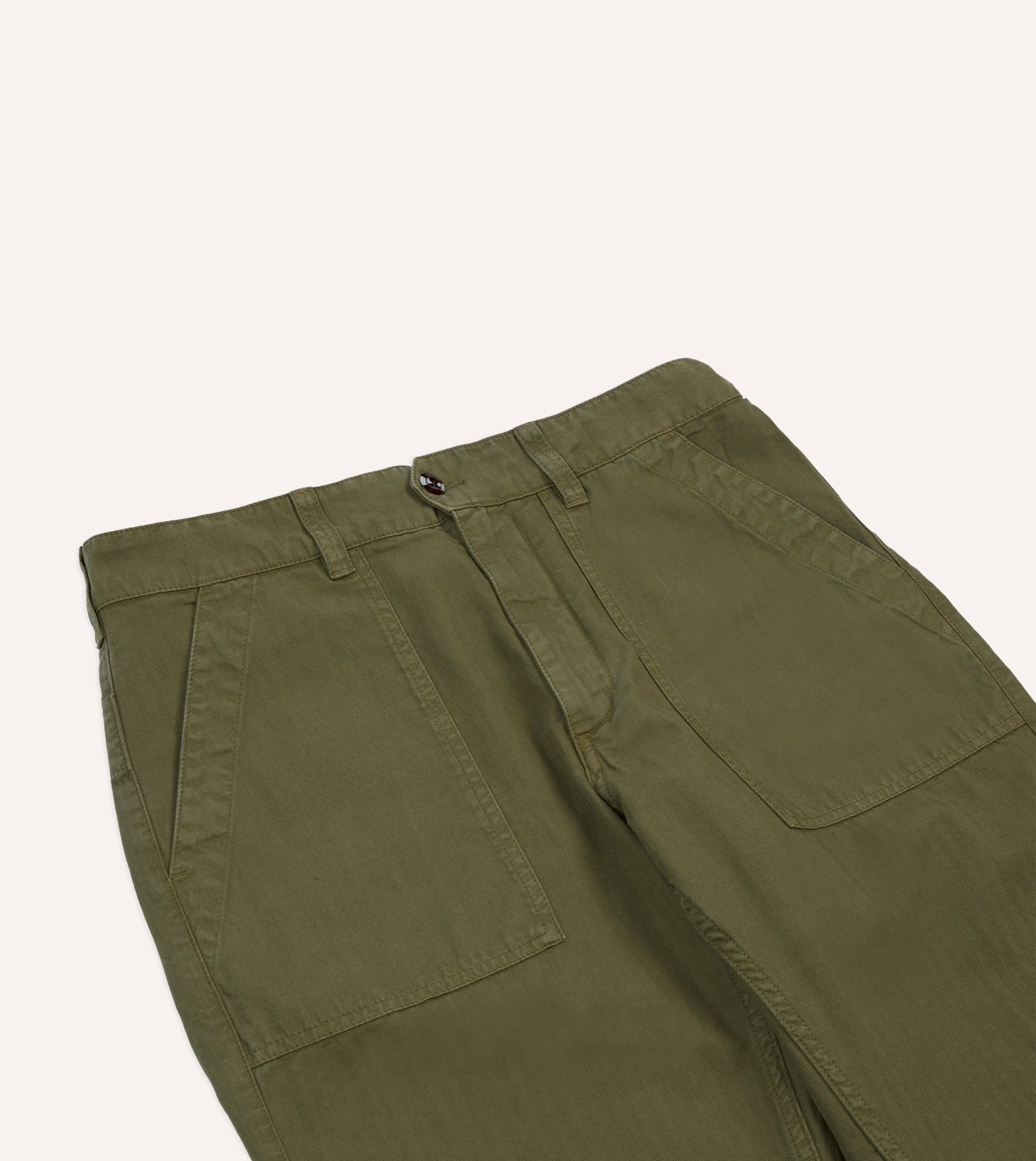 Olive Cotton-Linen Herringbone Fatigue Trouser sold by Drake's London product image thumbnail 3