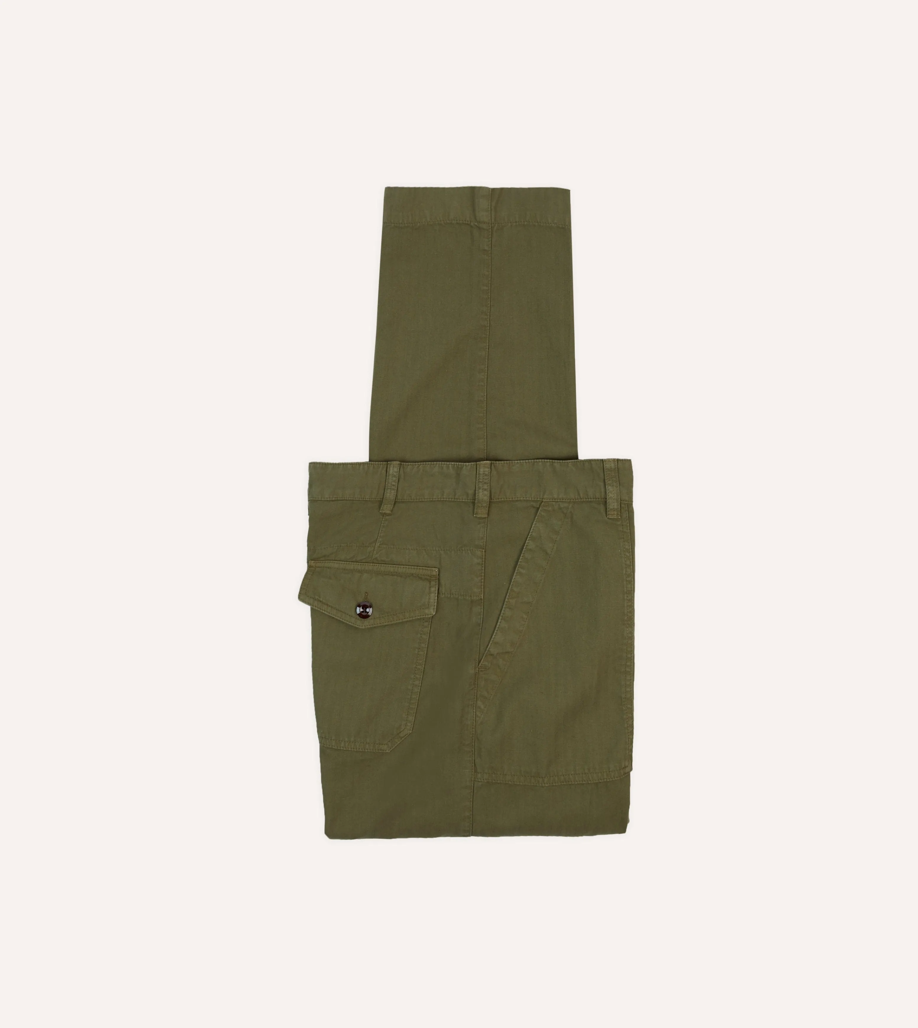 Olive Cotton-Linen Herringbone Fatigue Trouser sold by Drake's London