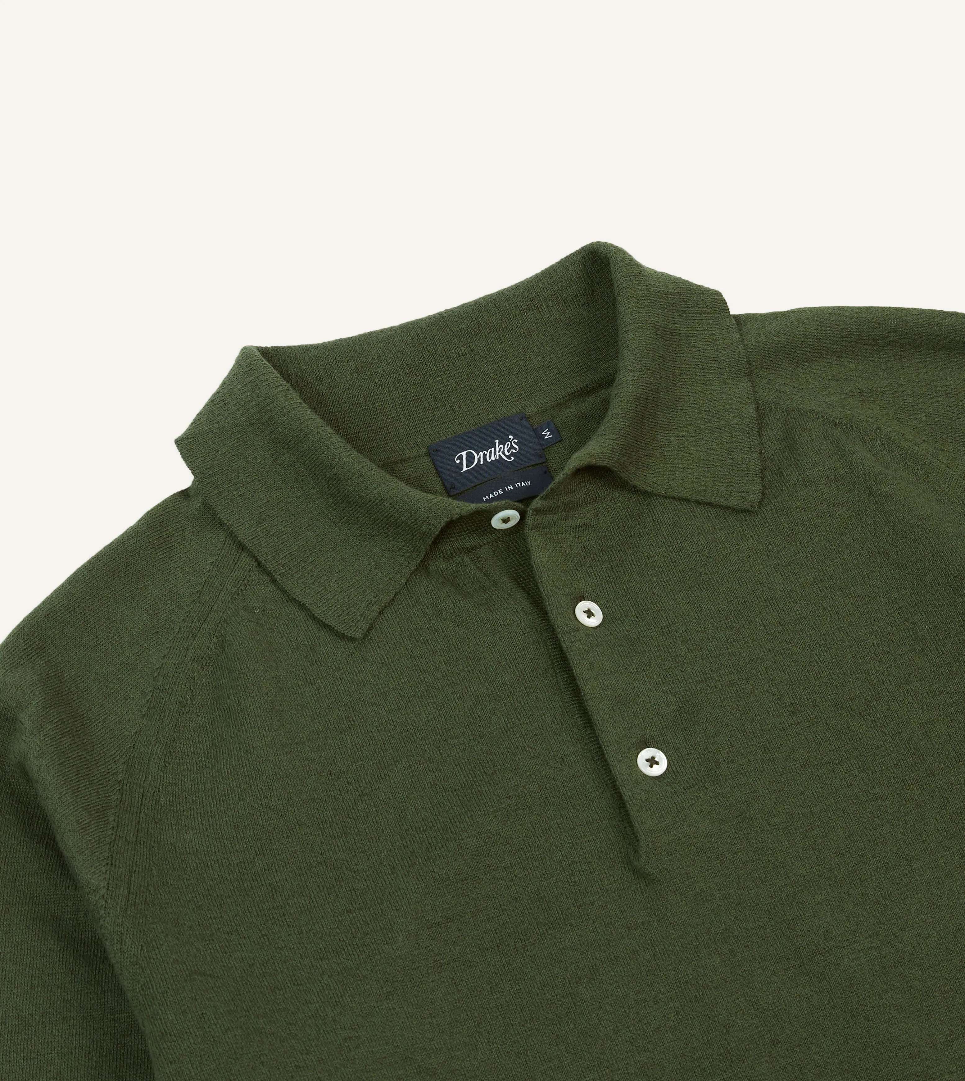 Green Linen-Cotton Knitted Long-Sleeve Polo Shirt sold by Drake's London product image thumbnail 3