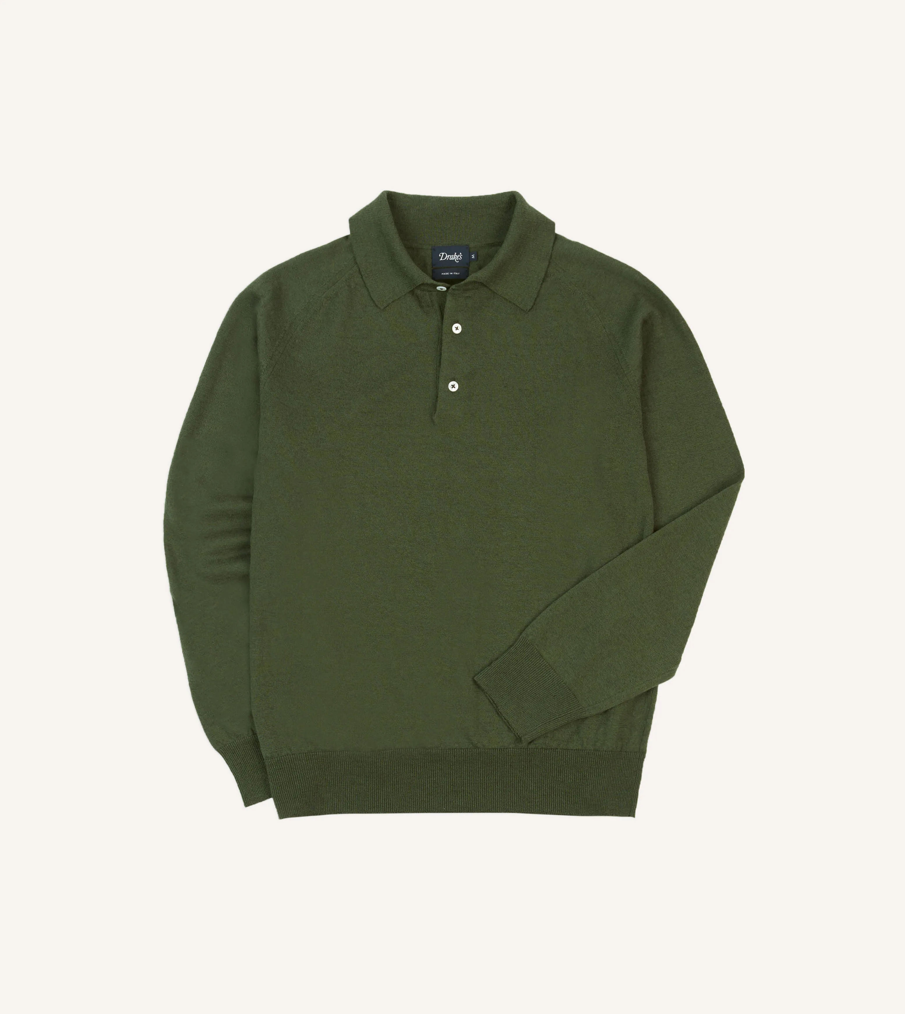 Green Linen-Cotton Knitted Long-Sleeve Polo Shirt sold by Drake's London