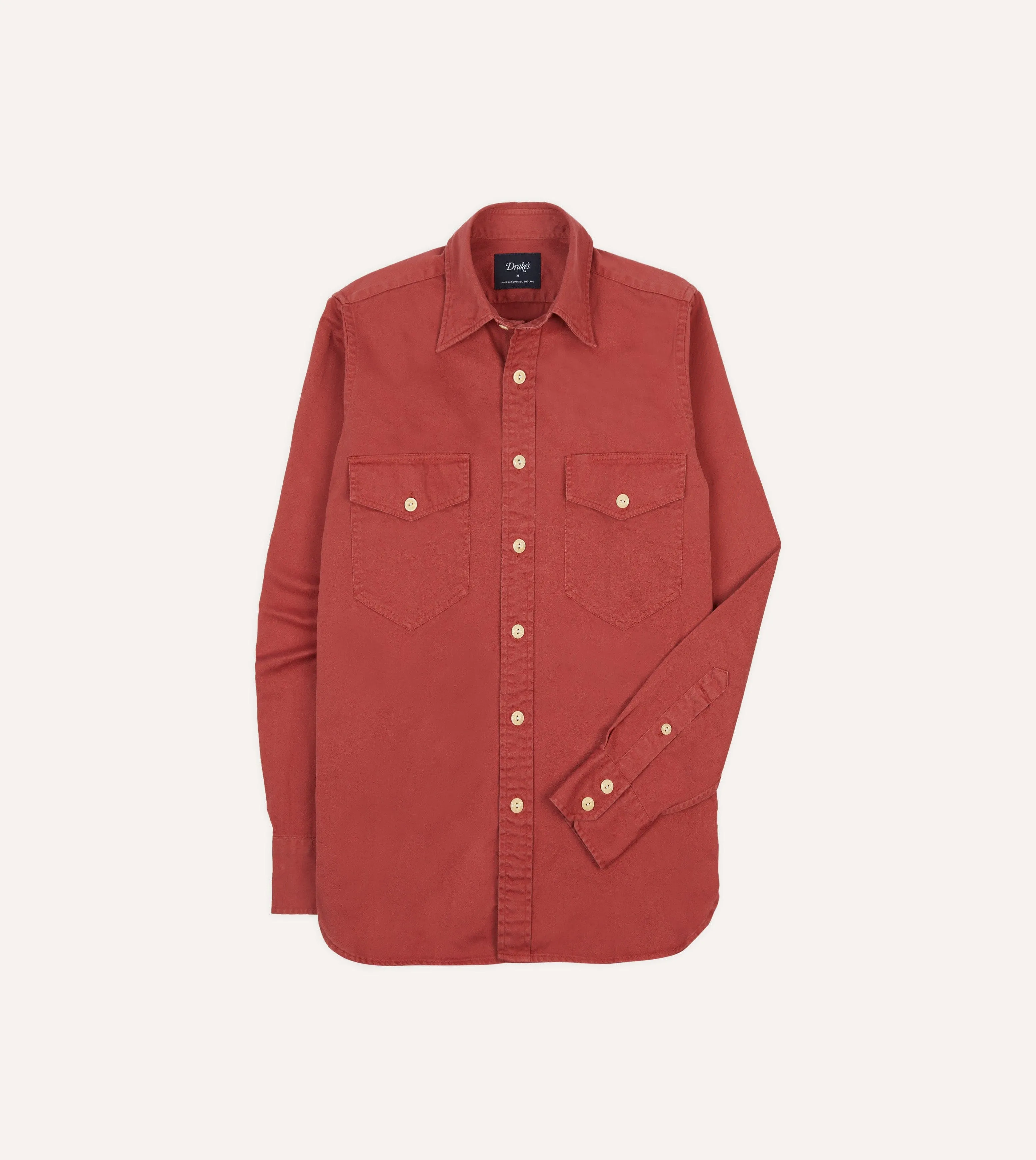 Red Cotton Long Point Collar Work Shirt sold by Drake's London