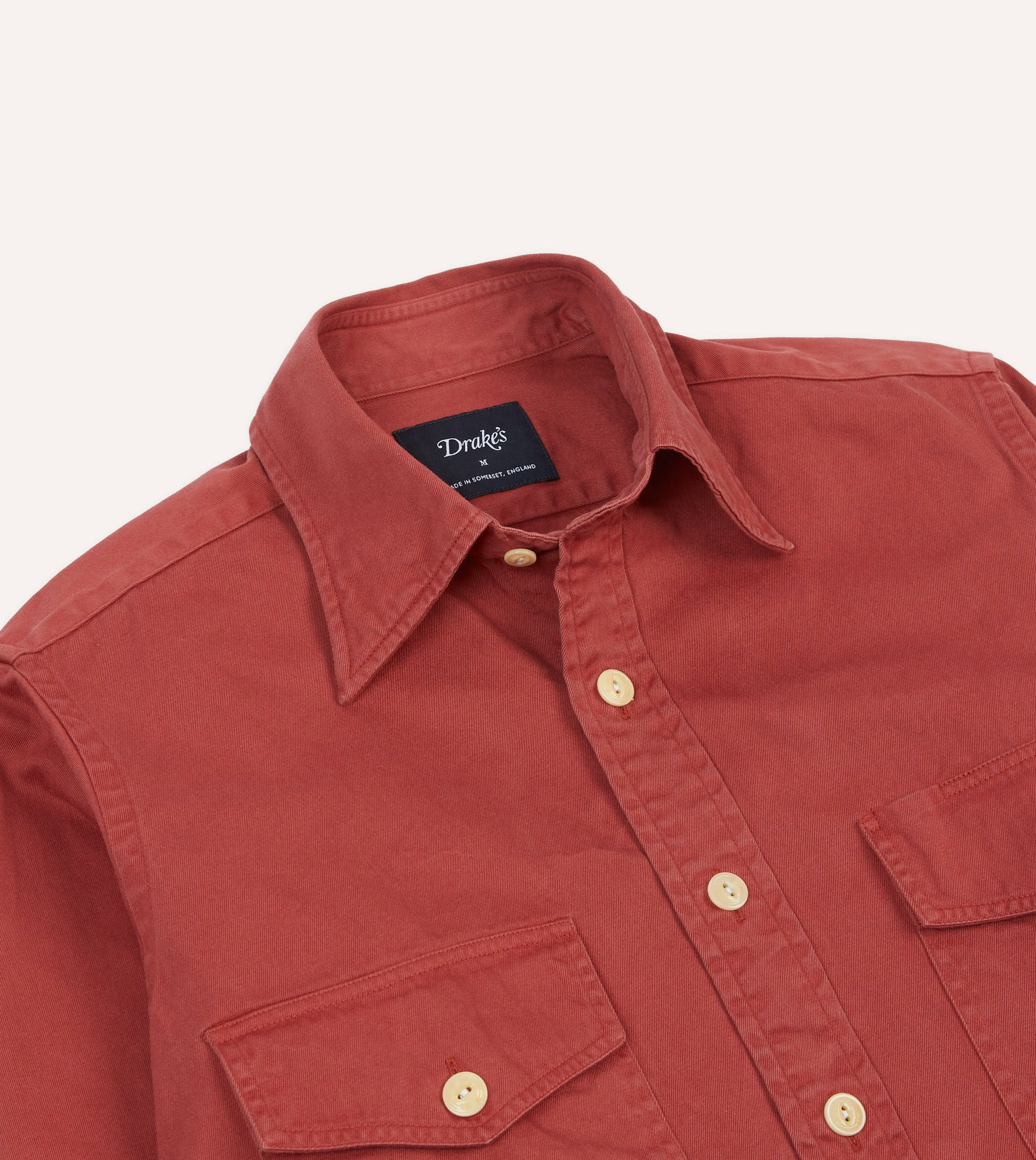 Red Cotton Long Point Collar Work Shirt sold by Drake's London product image thumbnail 3