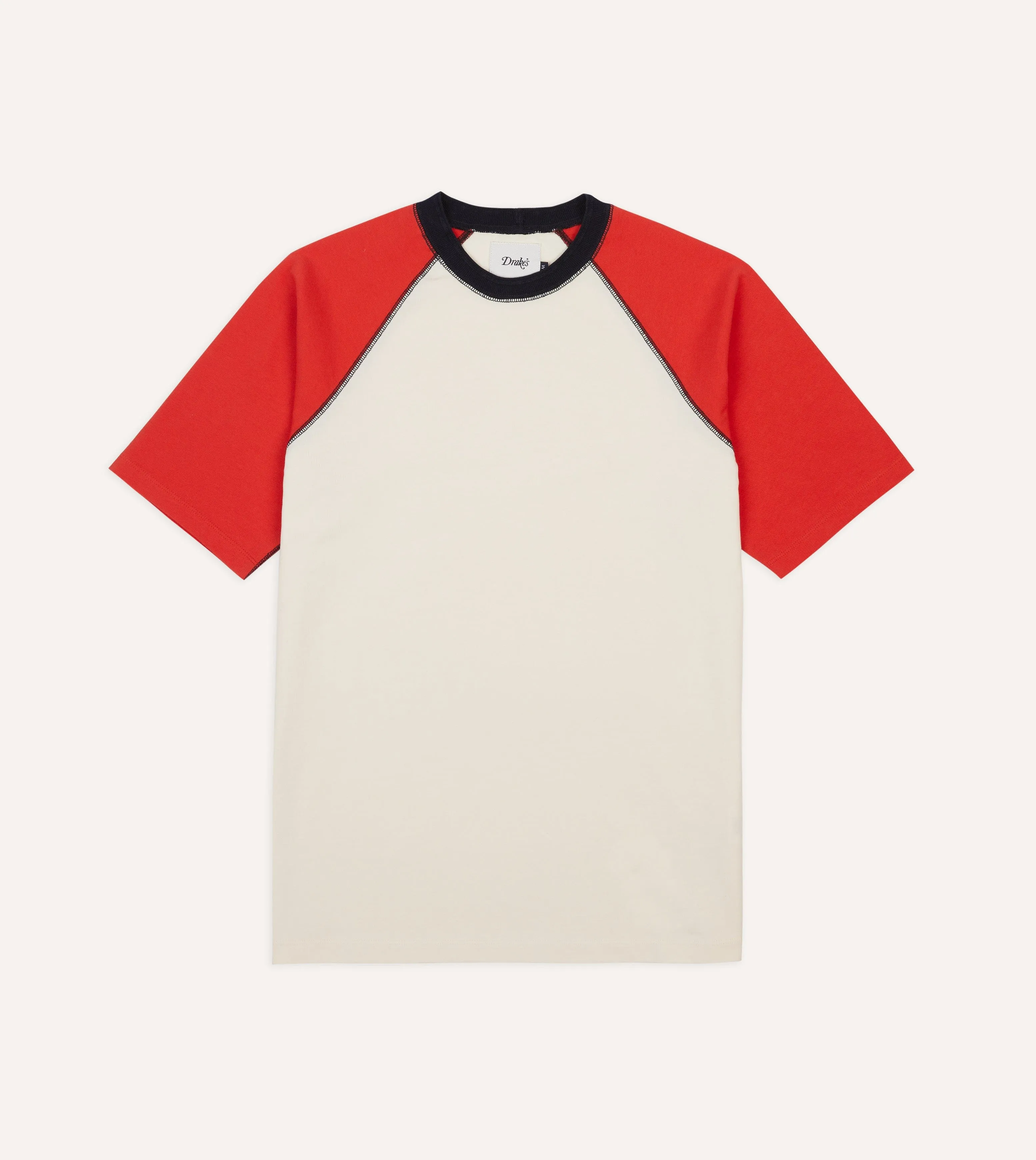 Ecru and Red Raglan Sleeve Hiking T-Shirt sold by Drake's London