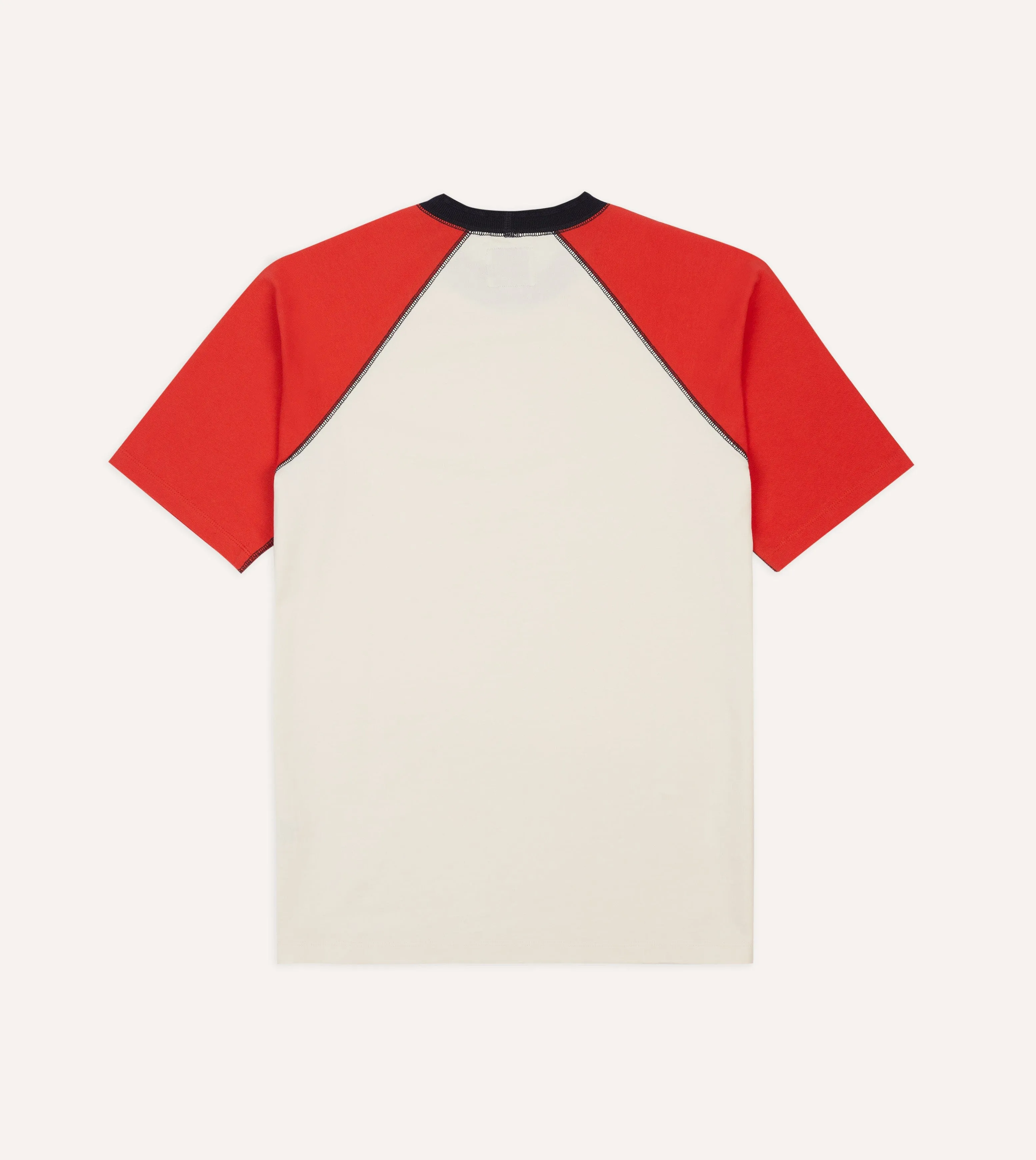 Ecru and Red Raglan Sleeve Hiking T-Shirt sold by Drake's London product image thumbnail 4