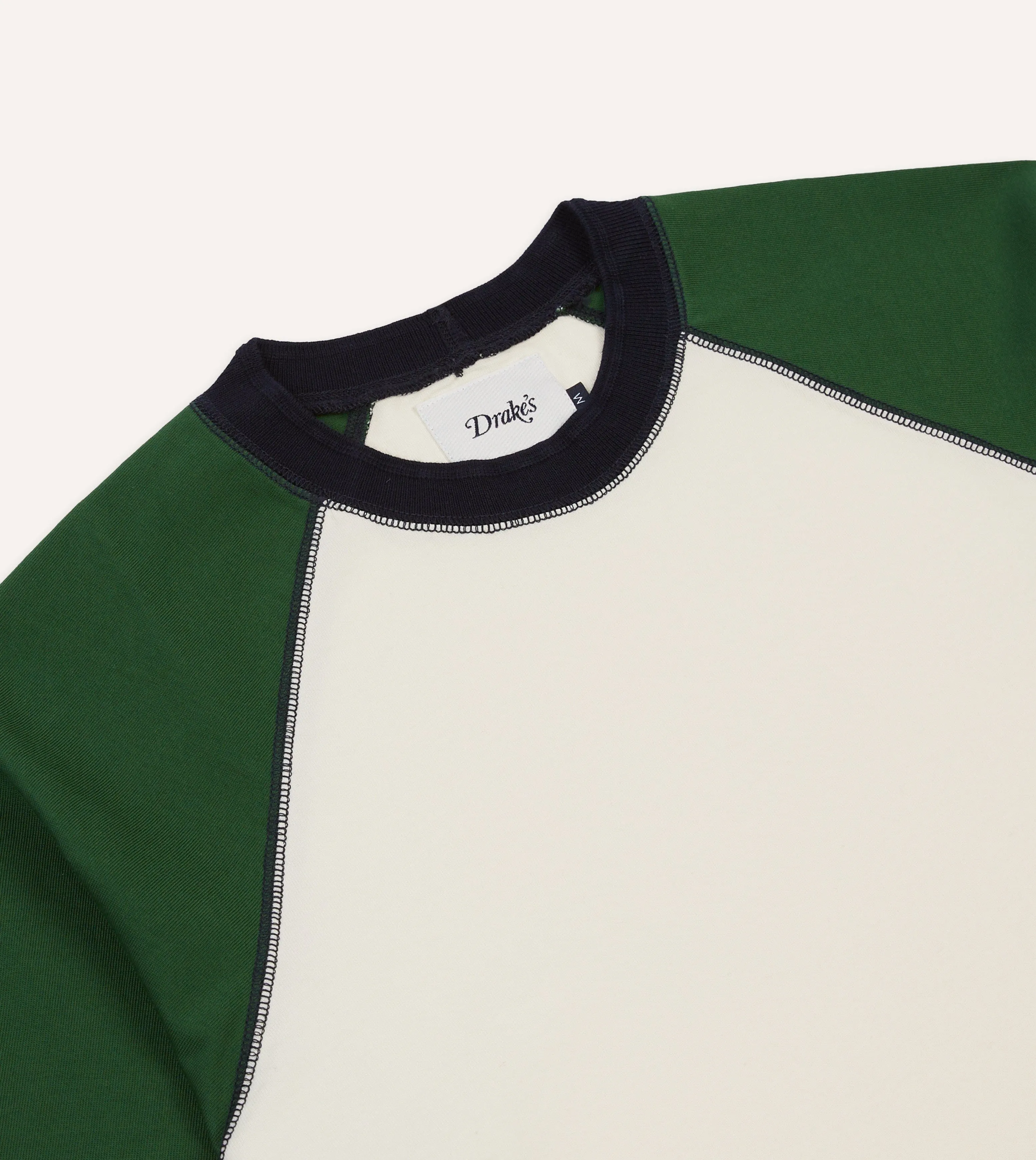 Ecru and Green Raglan Sleeve Hiking T-Shirt sold by Drake's London product image thumbnail 3
