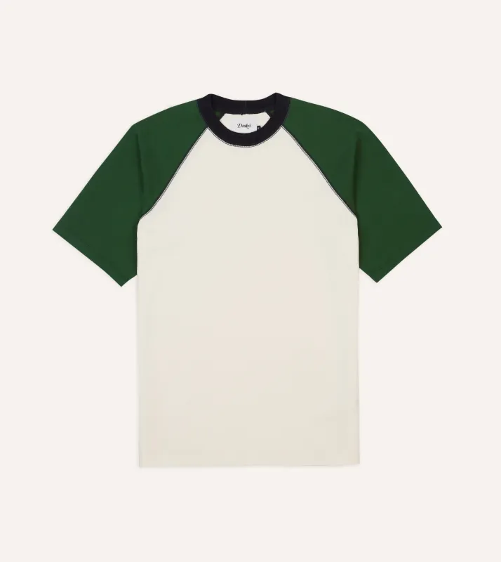 Ecru and Green Raglan Sleeve Hiking T-Shirt sold by Drake's London