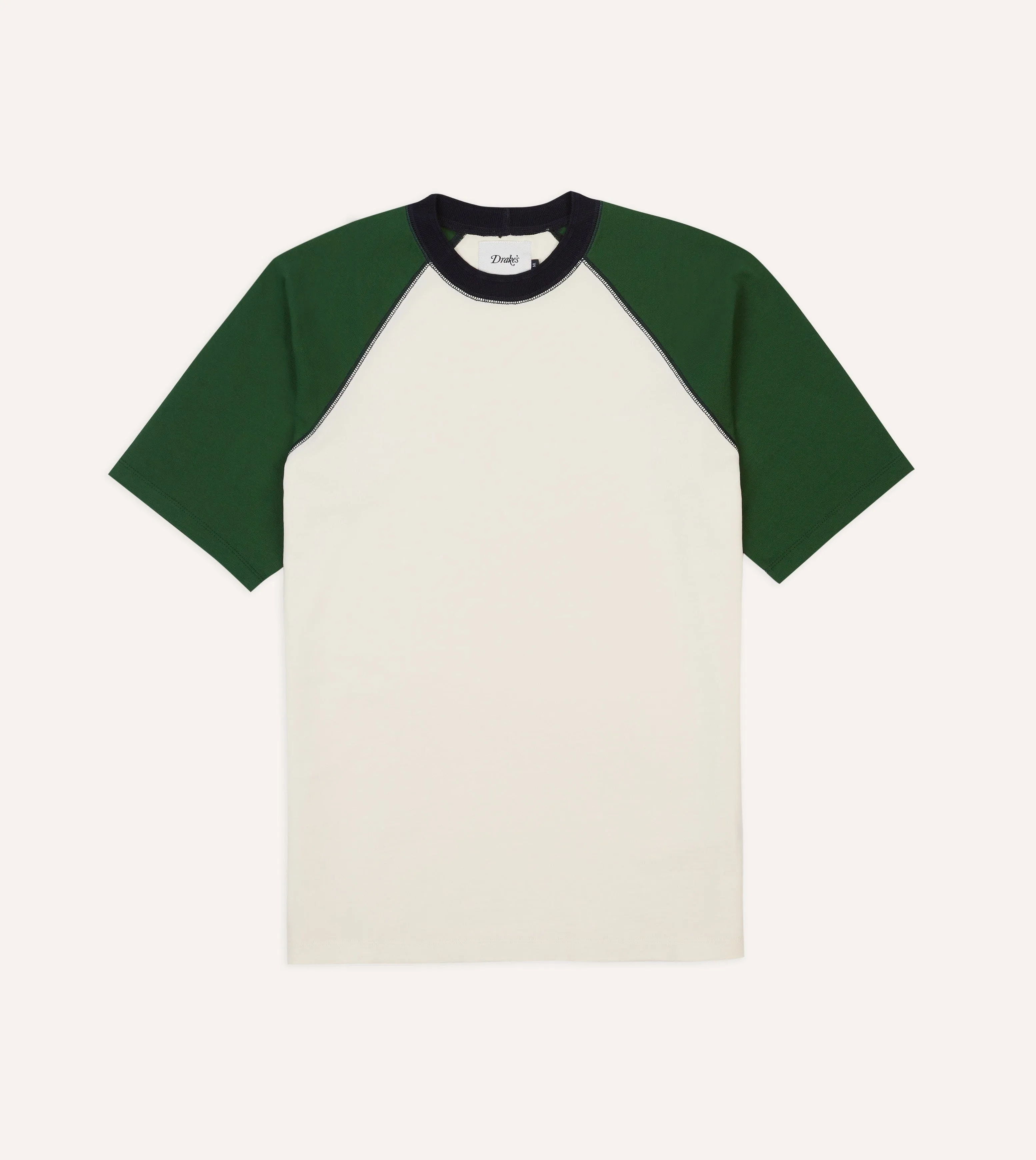 Ecru and Green Raglan Sleeve Hiking T-Shirt sold by Drake's London