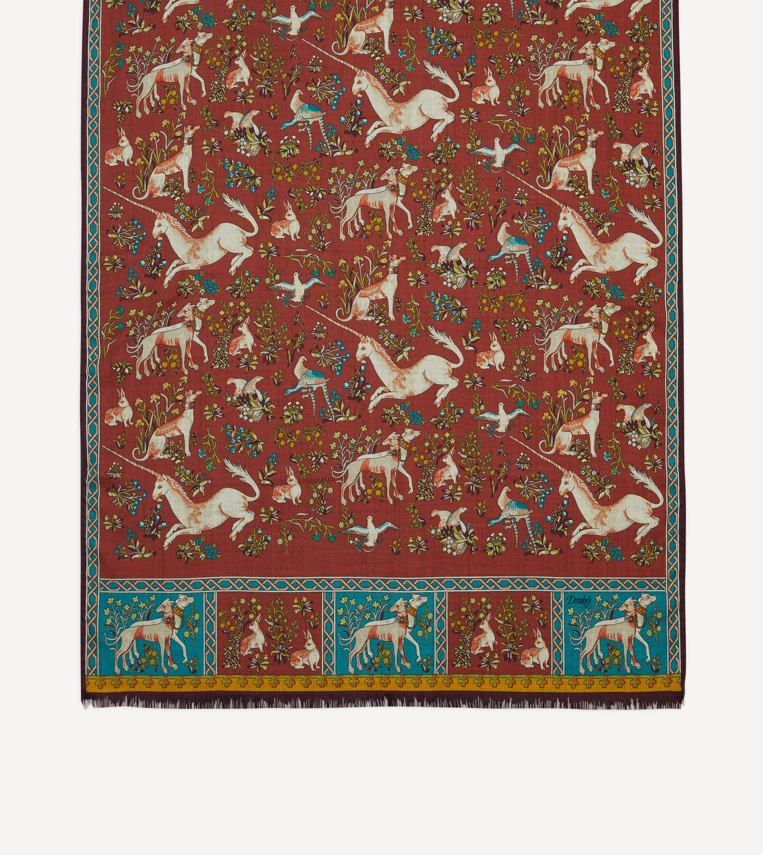 Red Unicorn Tile Print Wool-Silk Scarf sold by Drake's London product image thumbnail 3