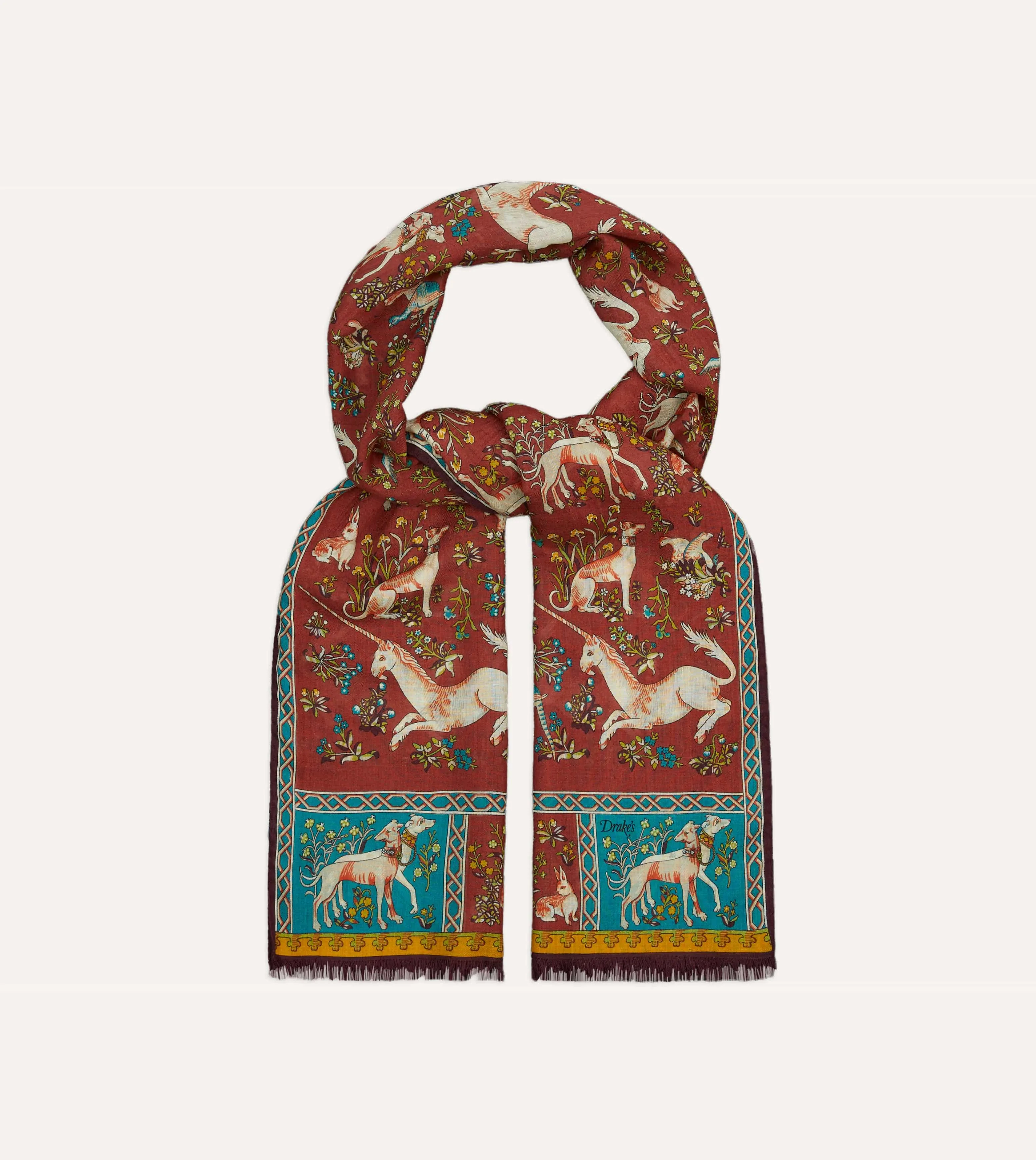 Red Unicorn Tile Print Wool-Silk Scarf sold by Drake's London product image thumbnail 4