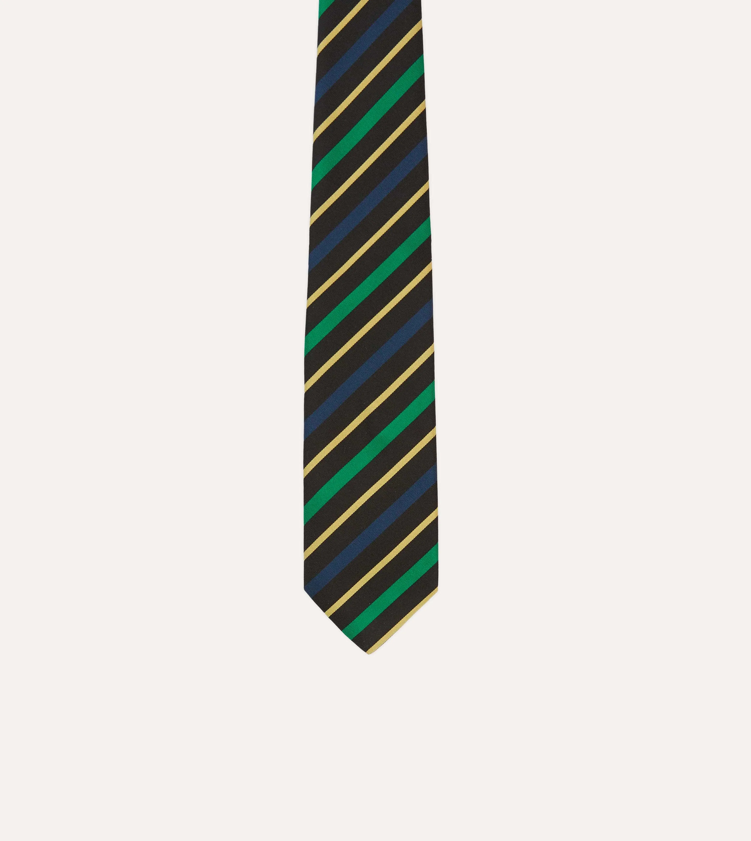 Black, Blue, Green and Yellow Multi Stripe Mogador Silk Tipped Tie sold by Drake's London product image thumbnail 3
